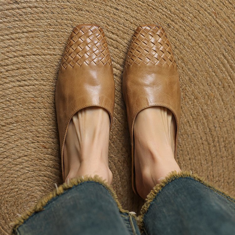 Alice - Women's Woven Slip - On Flat Square Toe Mules - Sandal - Khaki - Taylor & Bennett