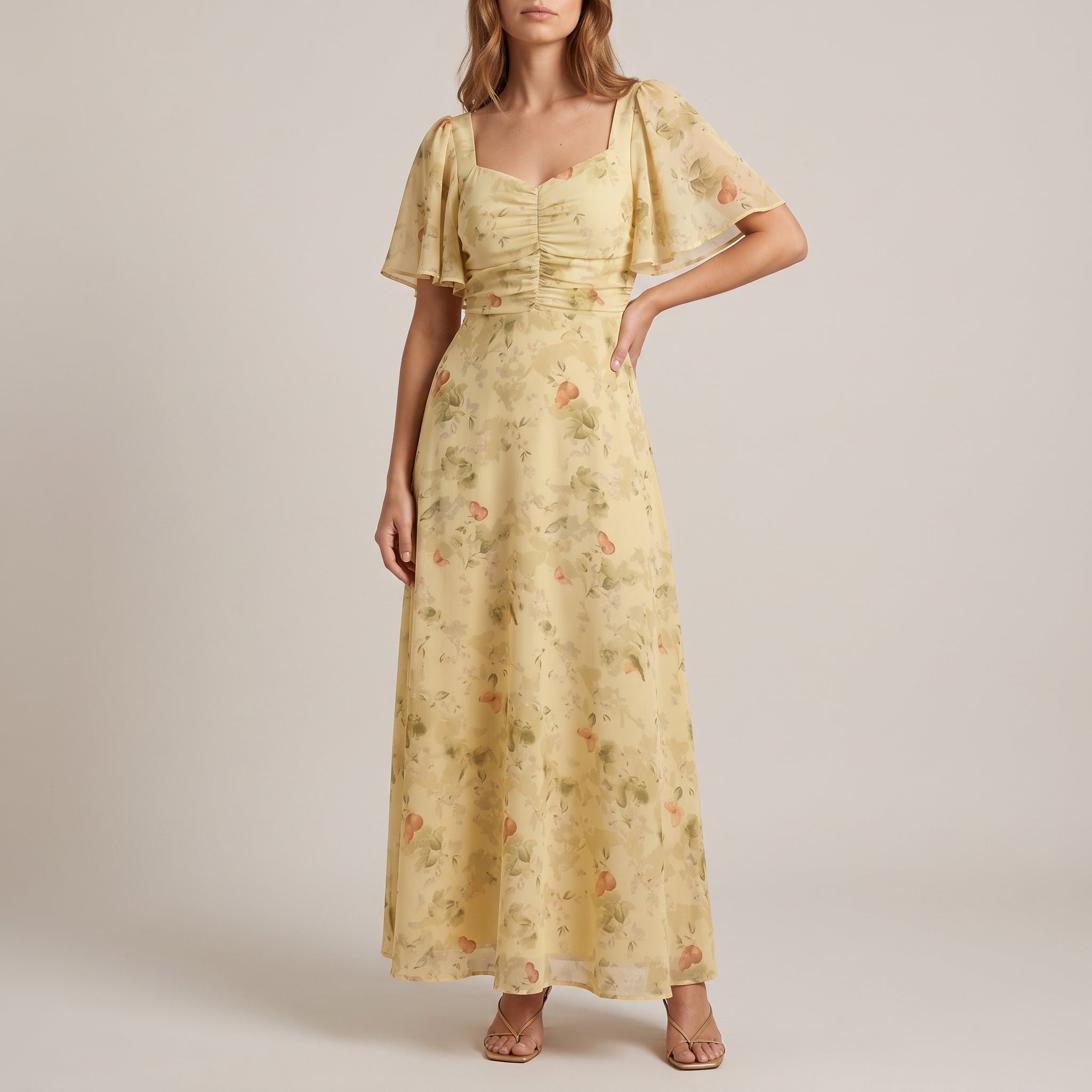 Alma - Women's Vintage Floral Wedding Guest Maxi Dress - Dresses - Yellow - Taylor & Bennett