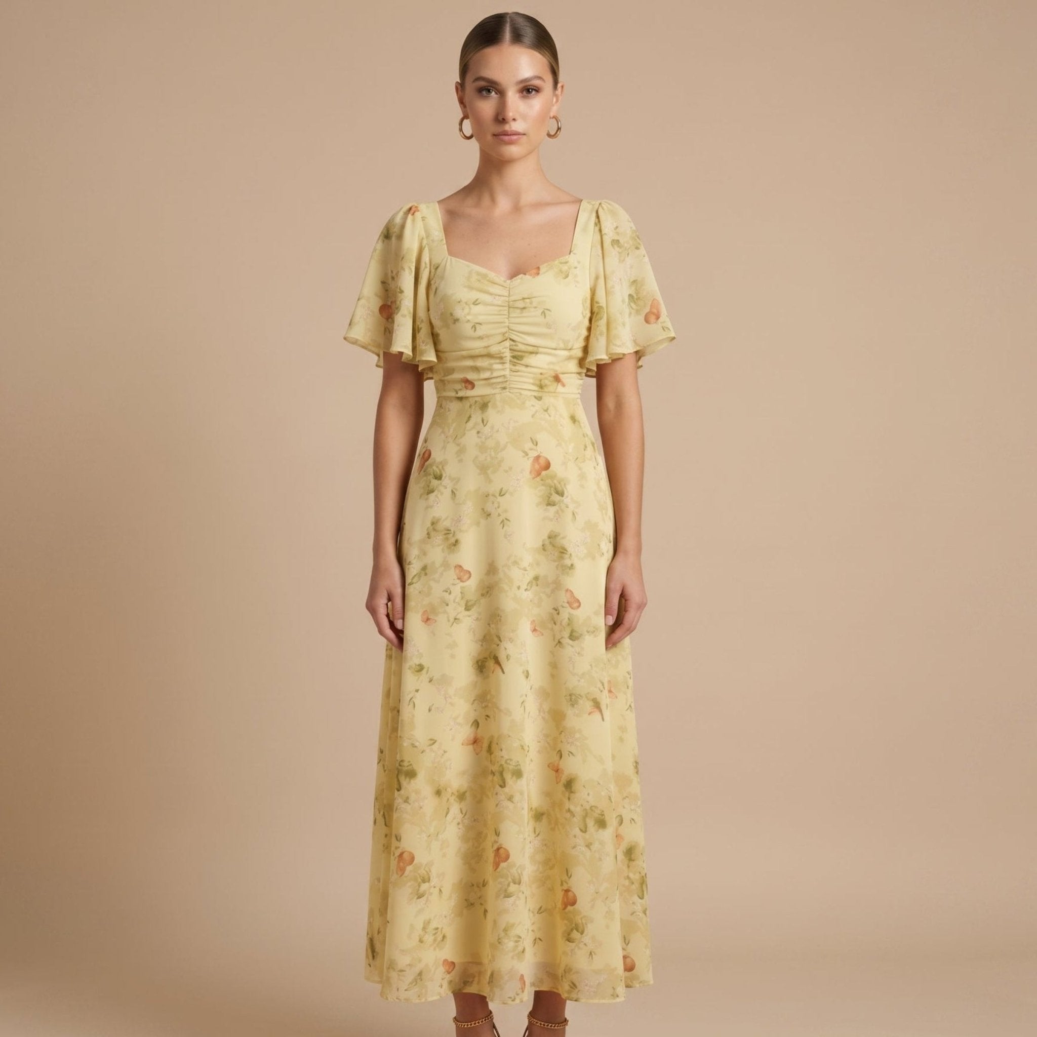 Alma - Women's Vintage Floral Wedding Guest Maxi Dress - Dresses - Yellow - Taylor & Bennett