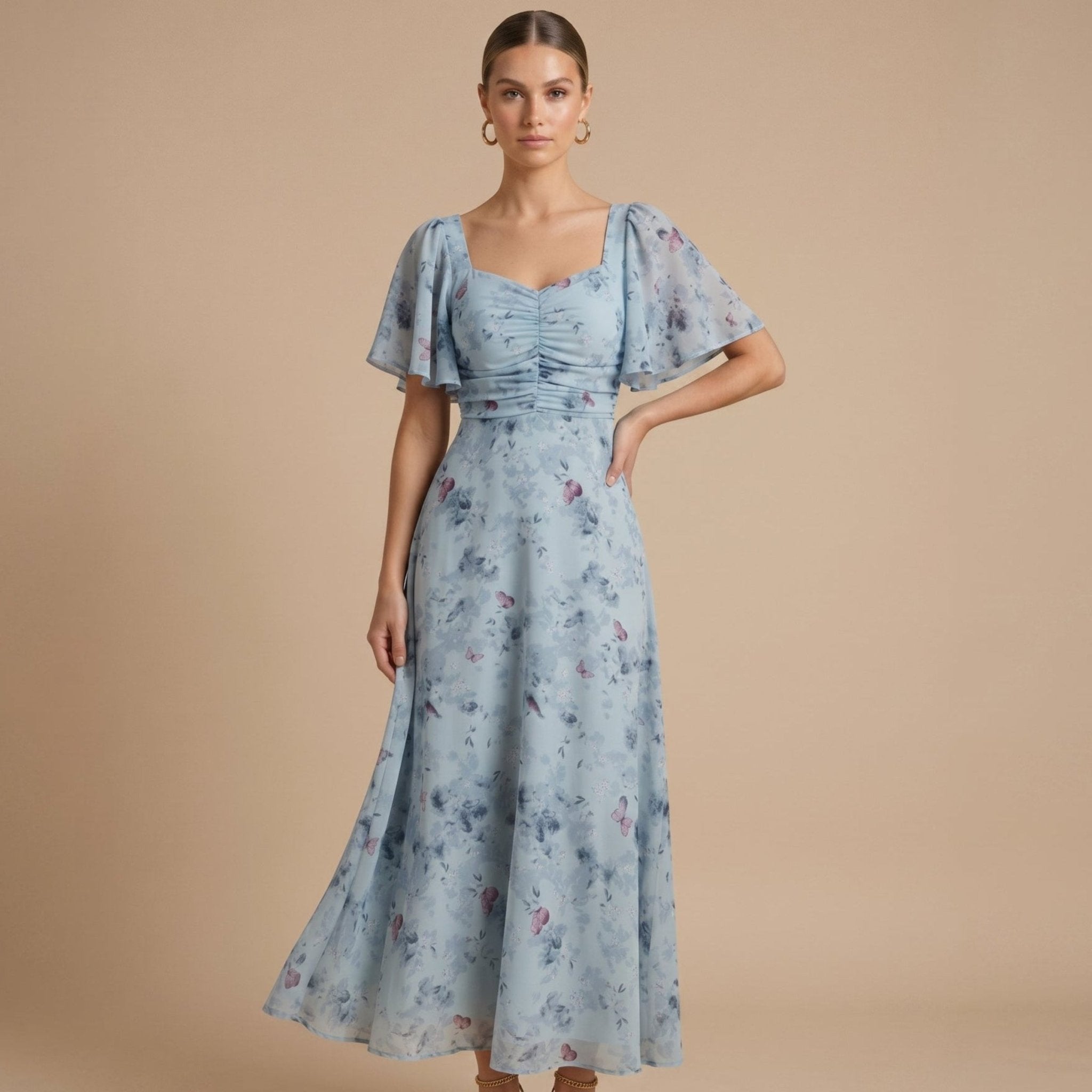 Alma - Women's Vintage Floral Wedding Guest Maxi Dress - Dresses - Light Blue - Taylor & Bennett