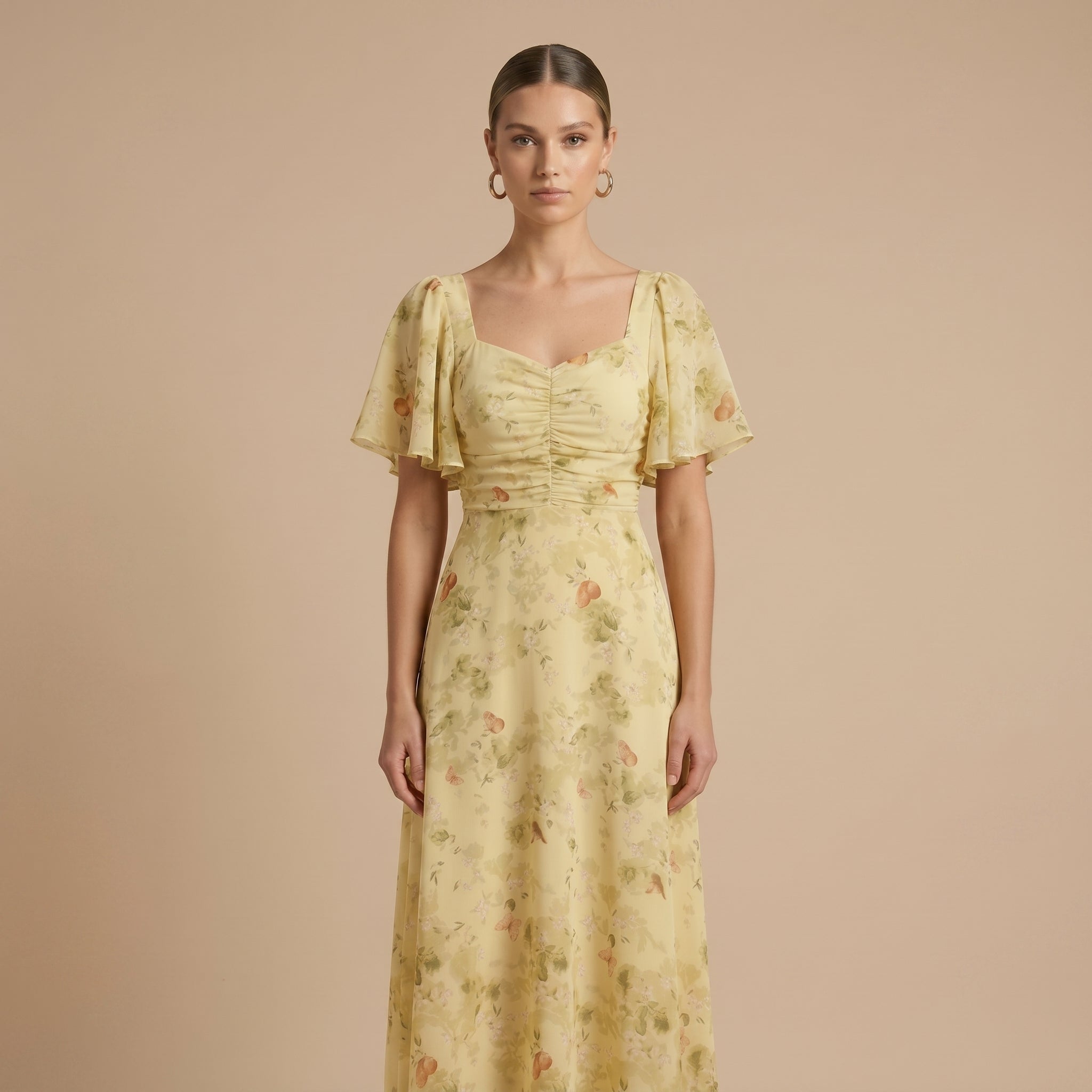 Alma - Women's Vintage Floral Wedding Guest Maxi Dress - Dresses - Yellow - Taylor & Bennett