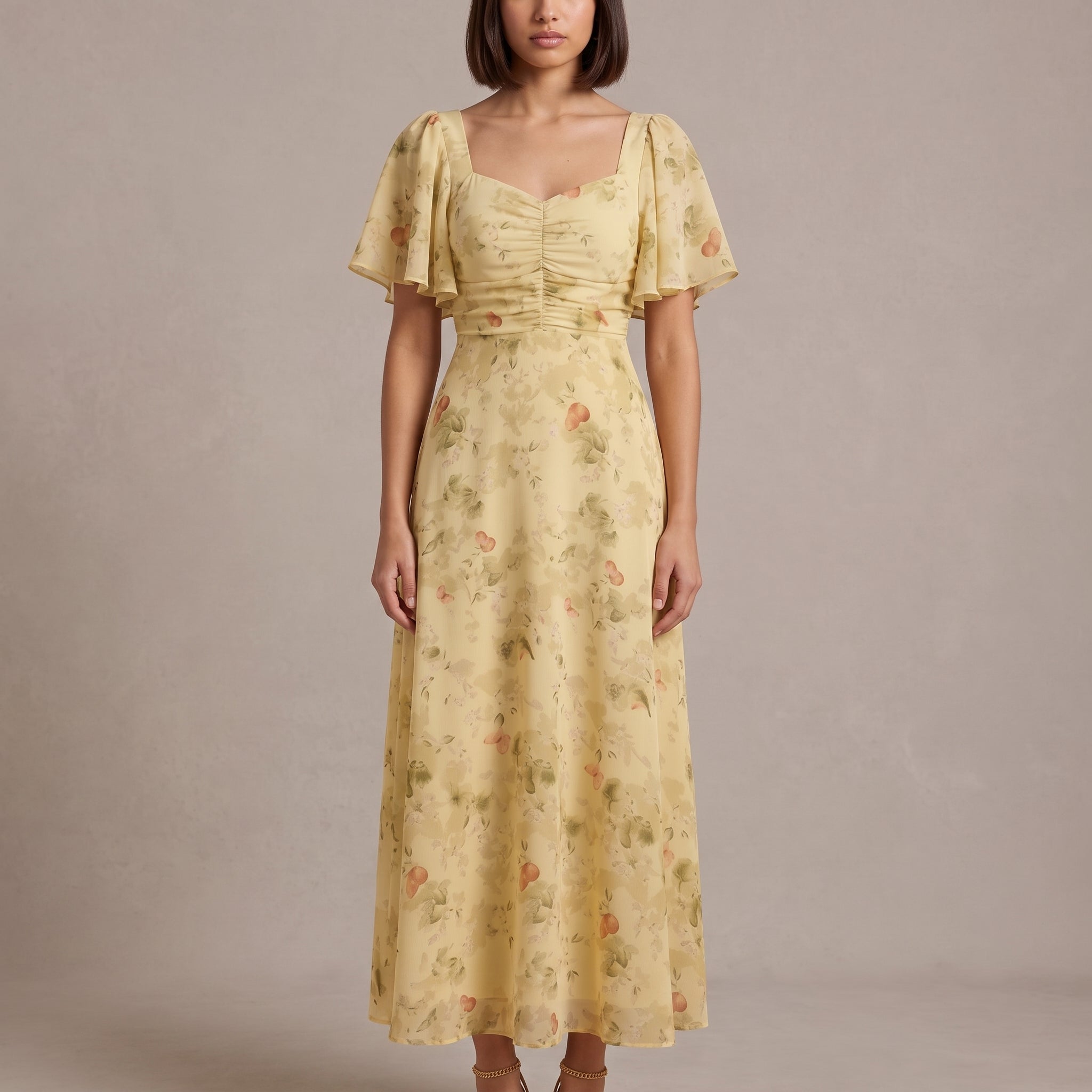 Alma - Women's Vintage Floral Wedding Guest Maxi Dress - Dresses - Yellow - Taylor & Bennett