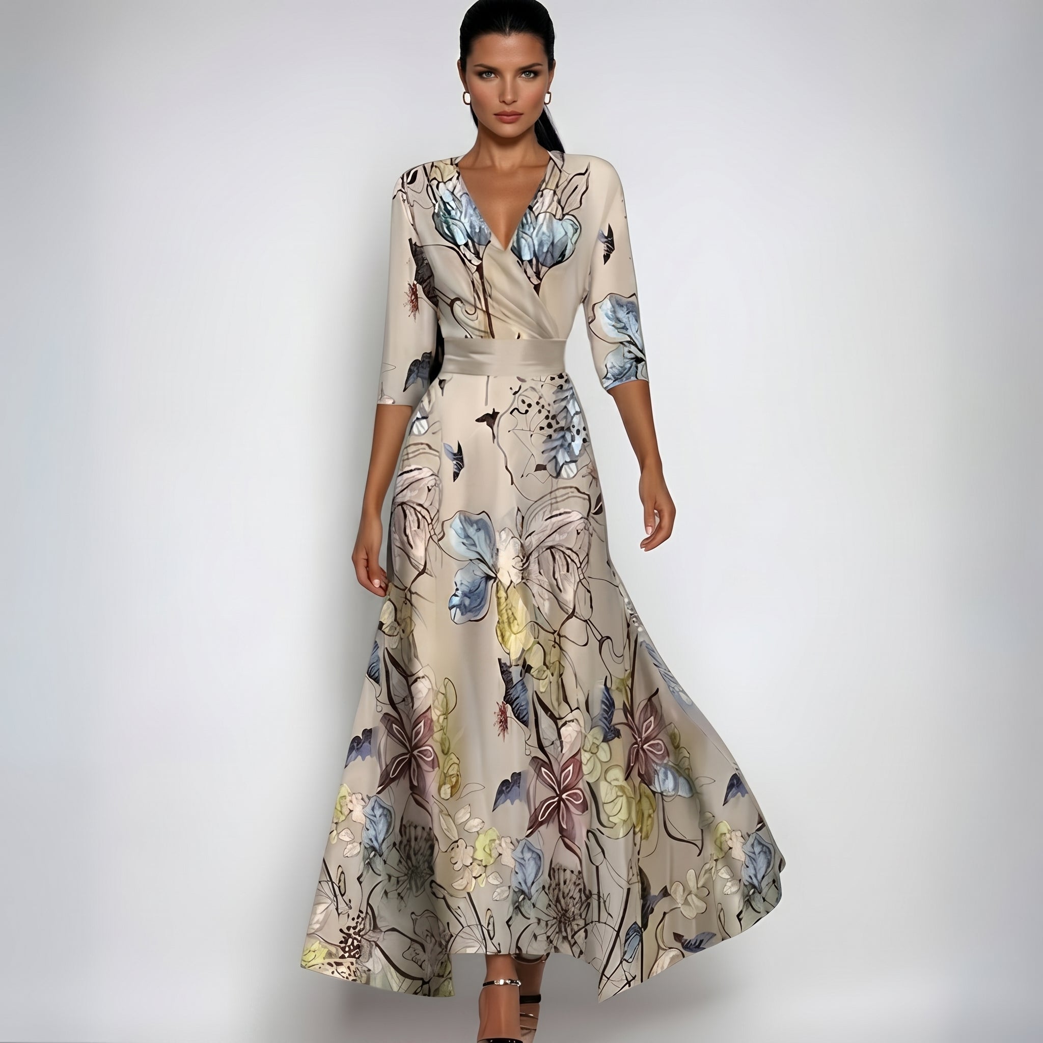 Aloisia - Women's Summer Bold Print Wrap Midi Dress - Dresses - Beige - Taylor & Bennett