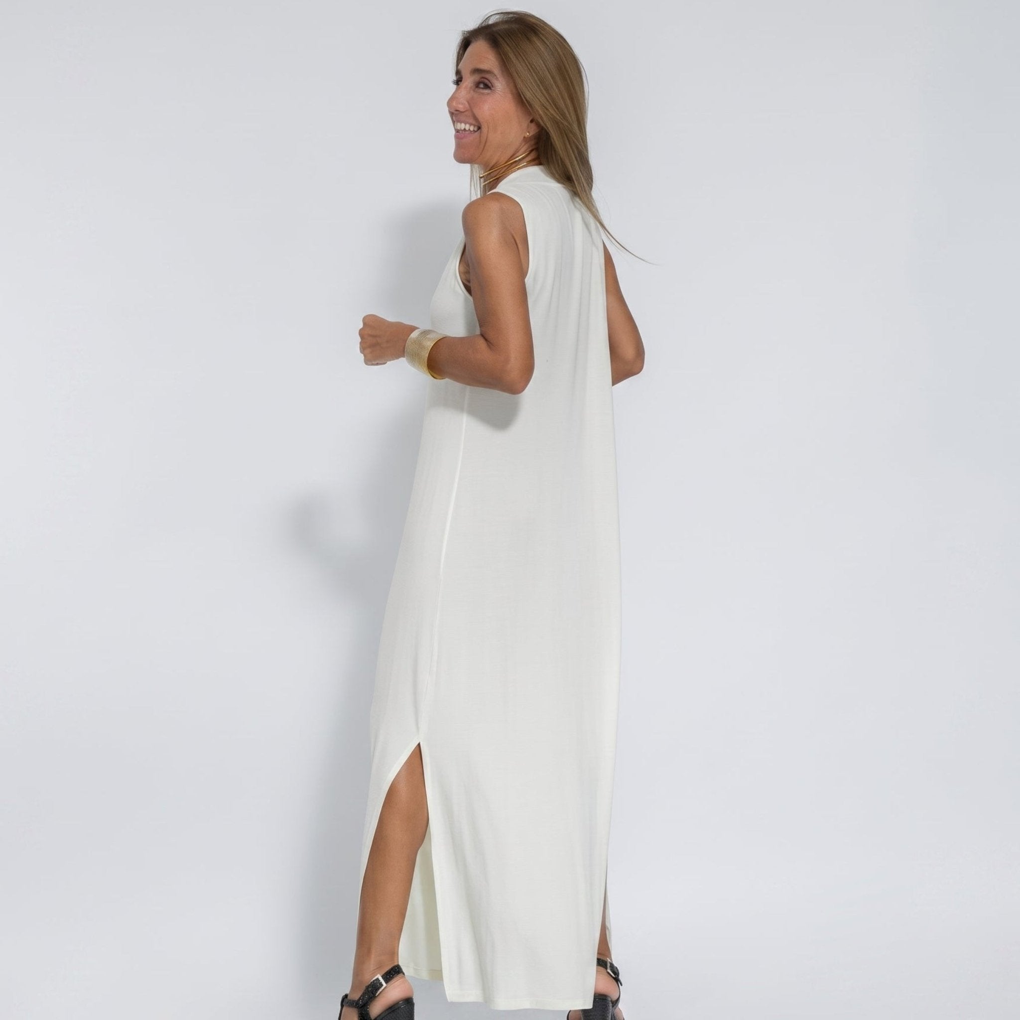 Alwine - Women's Summer Sleeveless Pleated Maxi Dress - Dresses - White - Taylor & Bennett