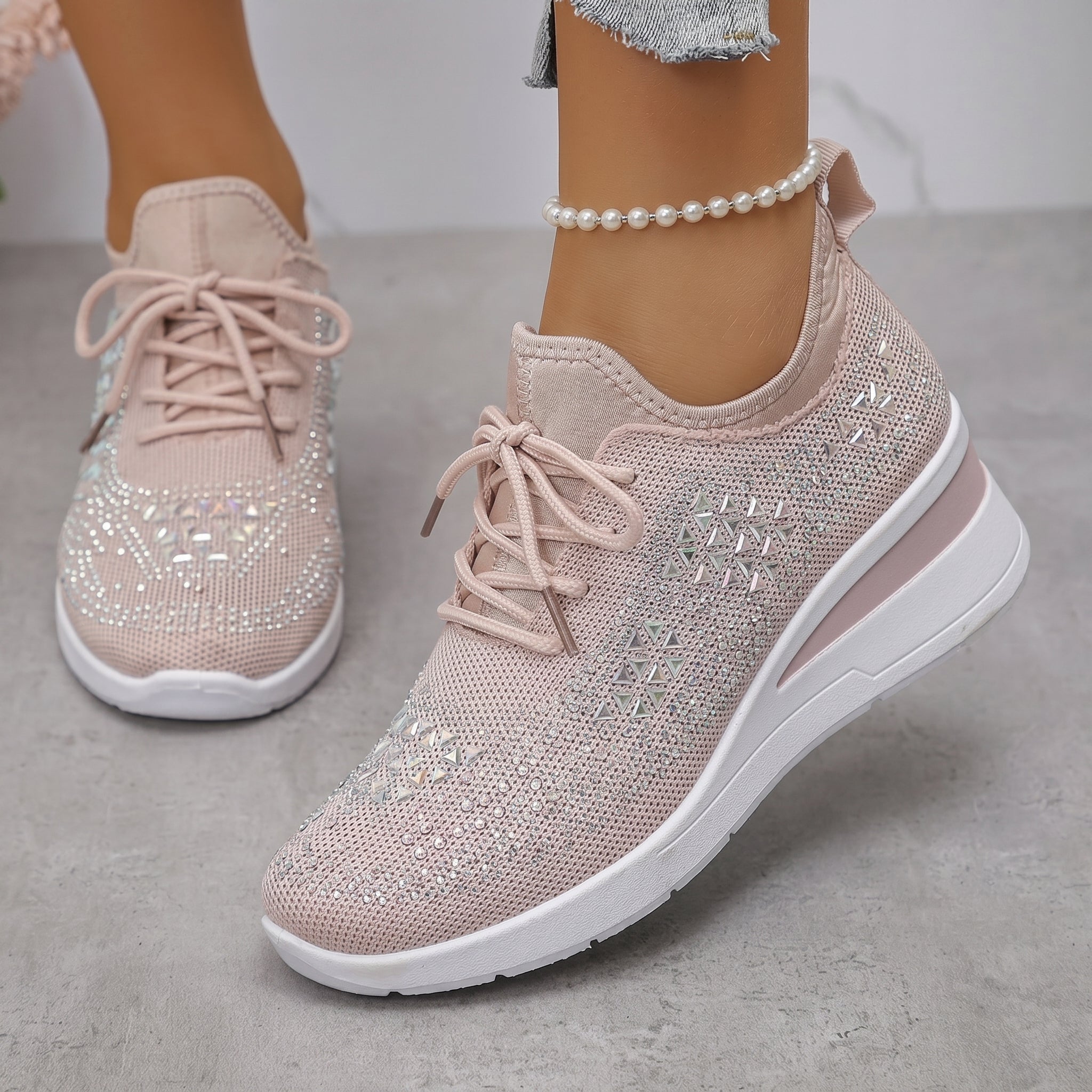 Amber - Women's Breathable Wedge Sole Low-Top Trainers - Trainers - Pink - Taylor & Bennett