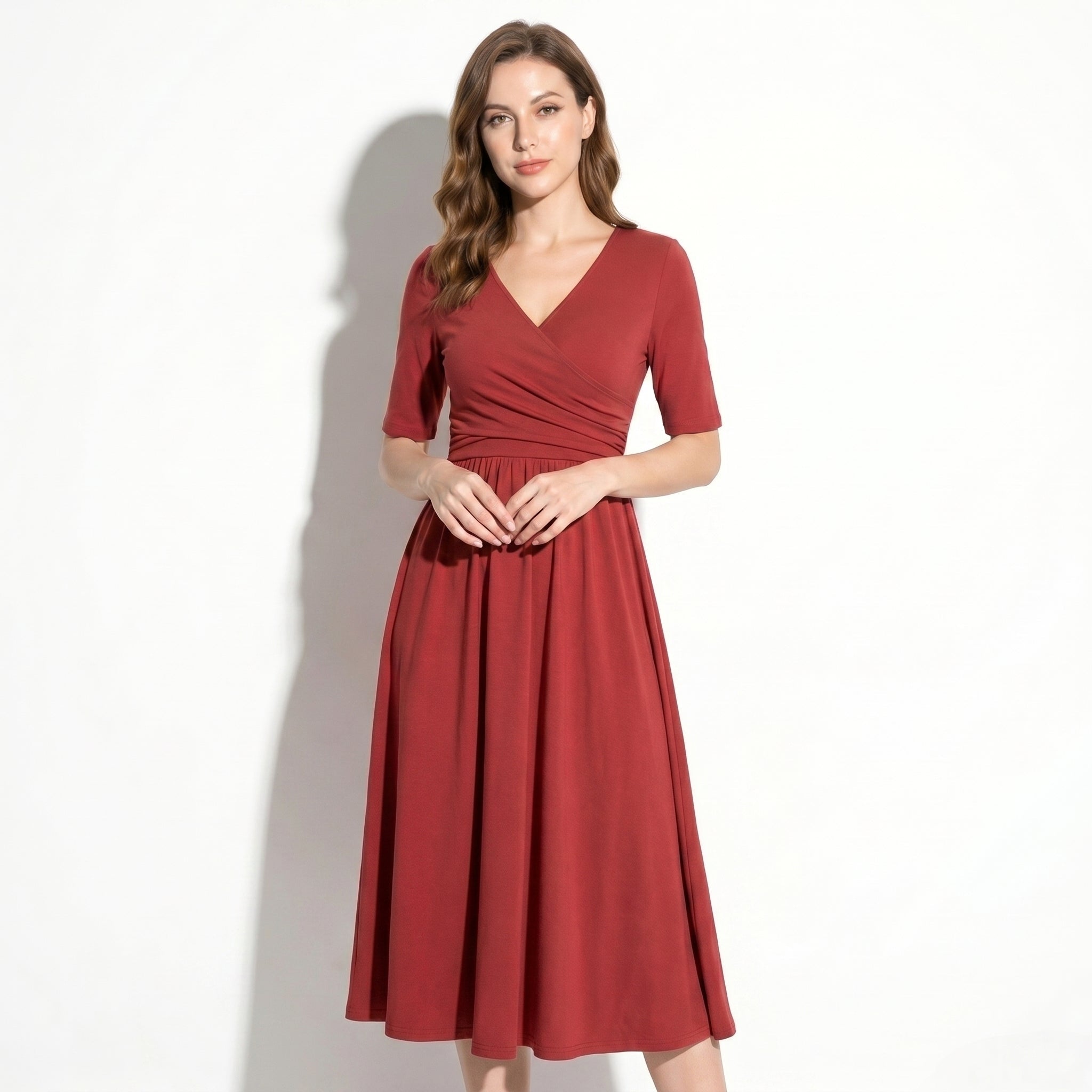Amelia - Women's Flared Midi Dress - Women Dress - Red - Taylor & Bennett