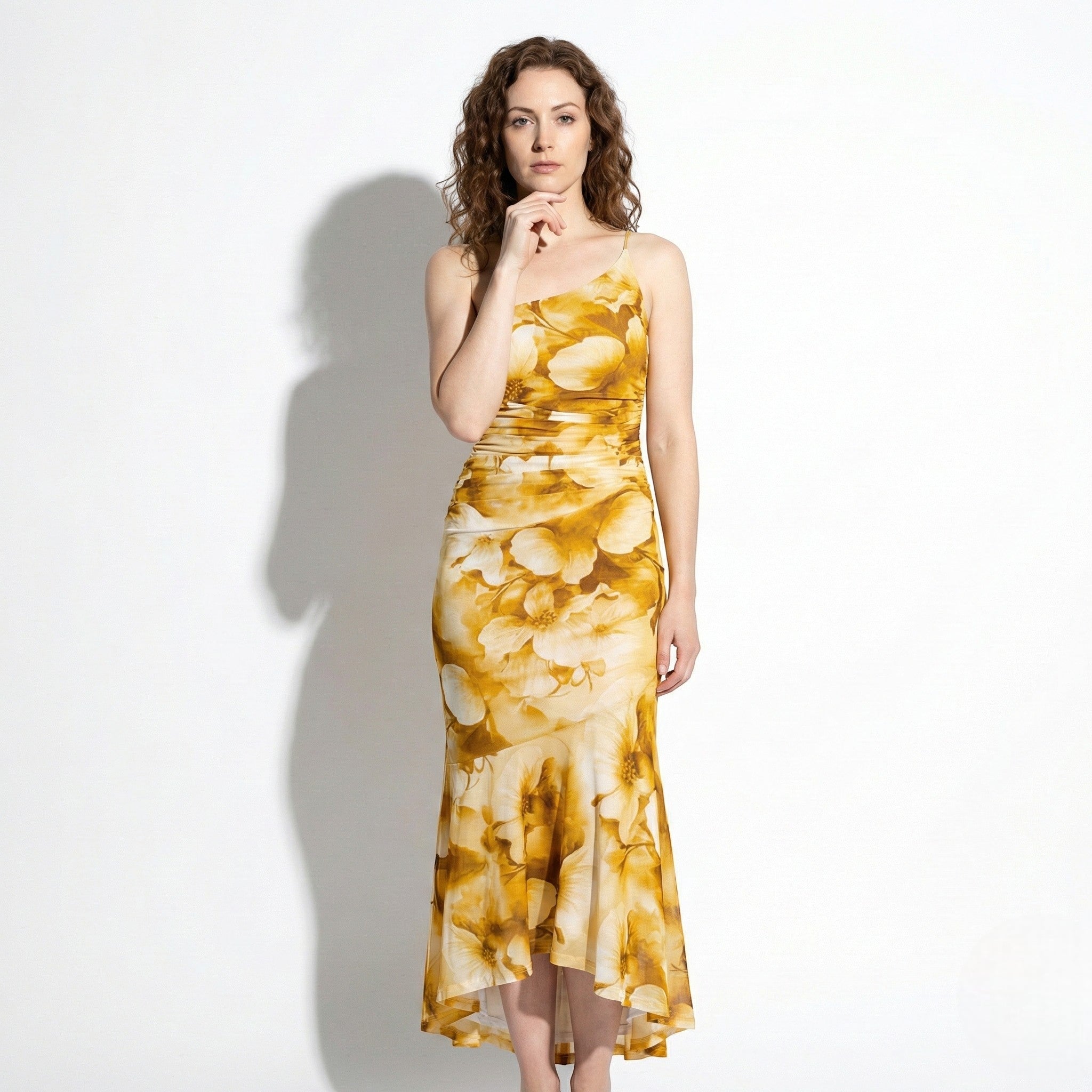 Amelia - Women's Floral Maxi Dress with One Shoulder Design - Dresses - Yellow - Taylor & Bennett
