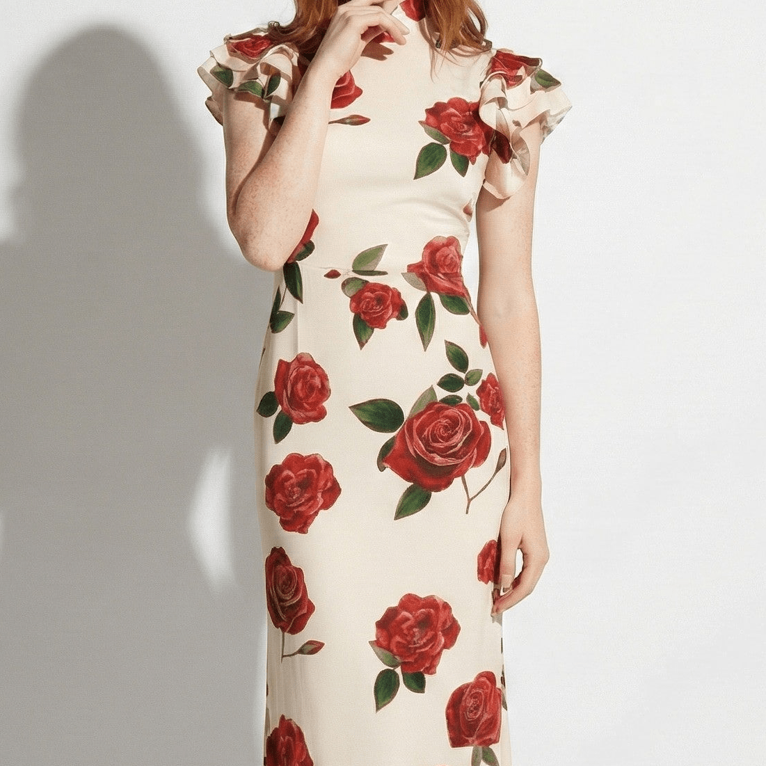 Amelia - Women's Floral Maxi Dress with Ruffle Sleeves - Dresses - White - Taylor & Bennett