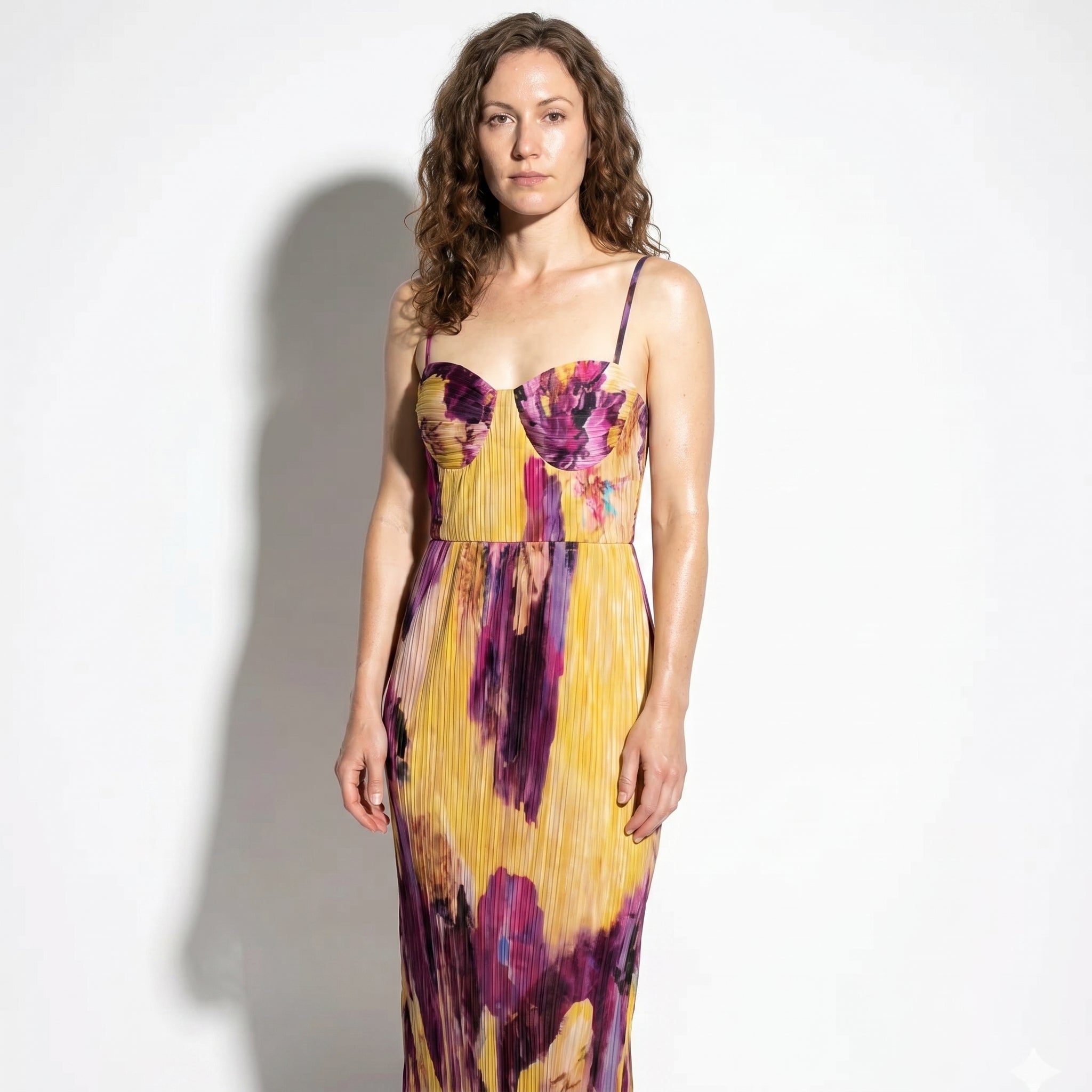 Amelia - Women's Floral Print Spaghetti Strap Maxi Dress - Dresses - Yellow - Taylor & Bennett