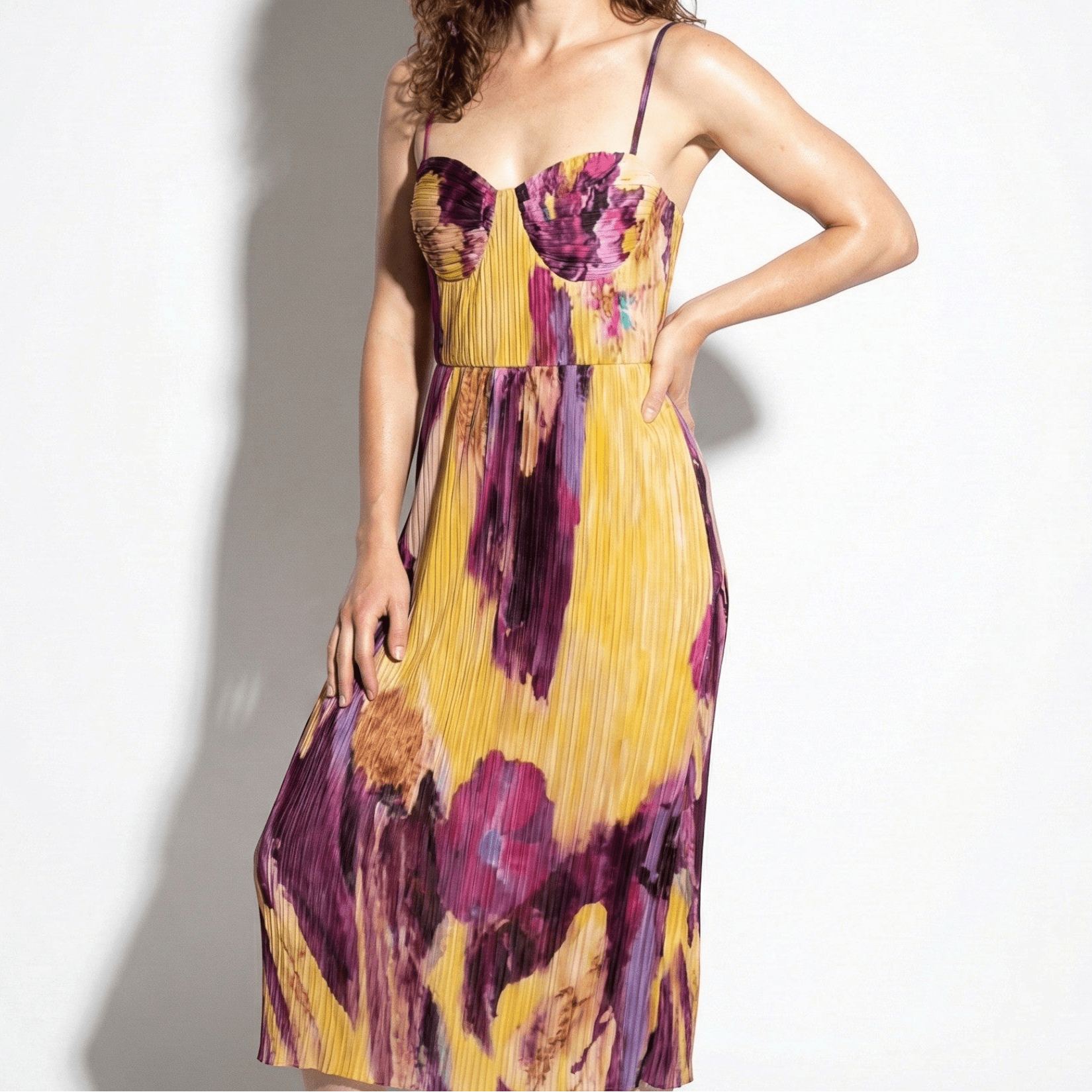 Amelia - Women's Floral Print Spaghetti Strap Maxi Dress - Dresses - Yellow - Taylor & Bennett