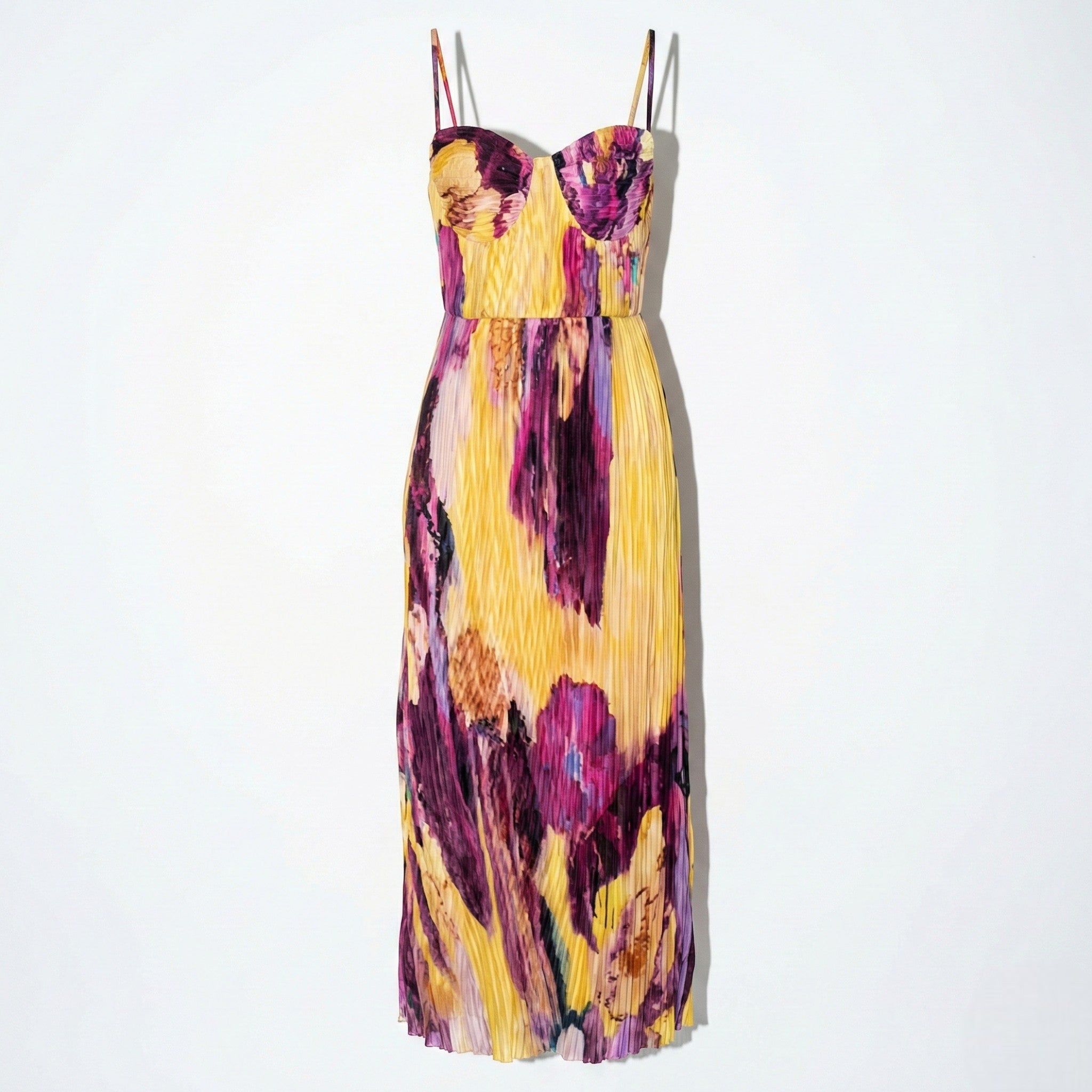 Amelia - Women's Floral Print Spaghetti Strap Maxi Dress - Dresses - Yellow - Taylor & Bennett