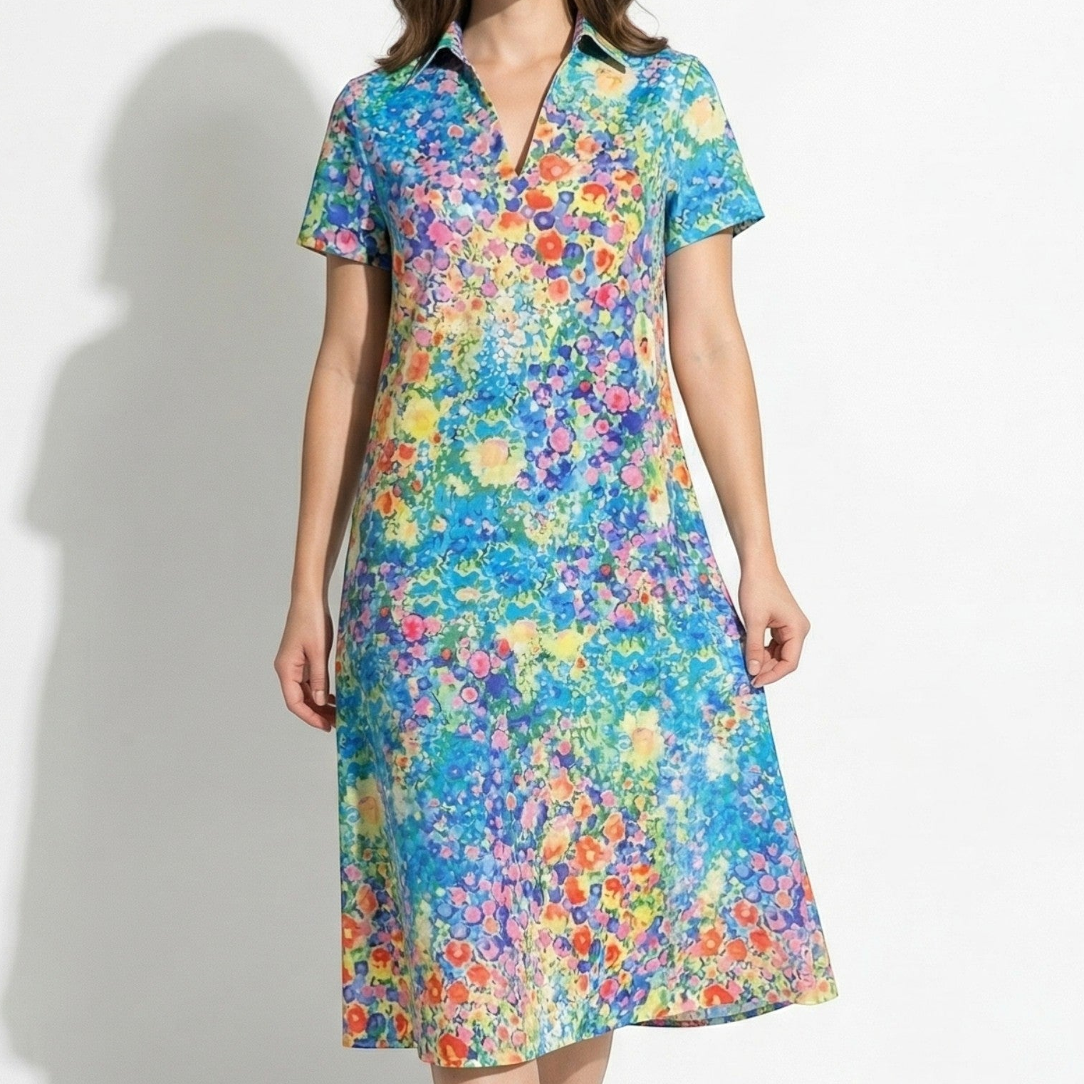 Amelia - Women's Floral V - Neck Short Sleeve Midi Dress - Midi Dress - Multicoloured - Taylor & Bennett