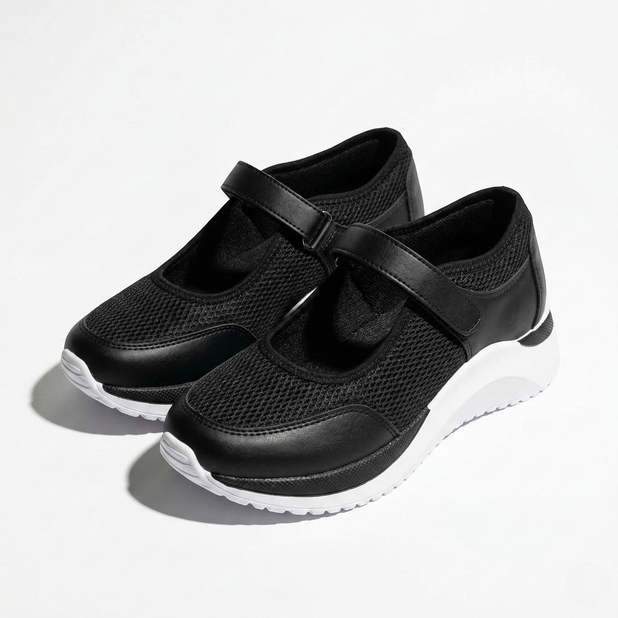 Amelia - Women's Lightweight Trainers with Adjustable Strap - Trainers - Black - Taylor & Bennett