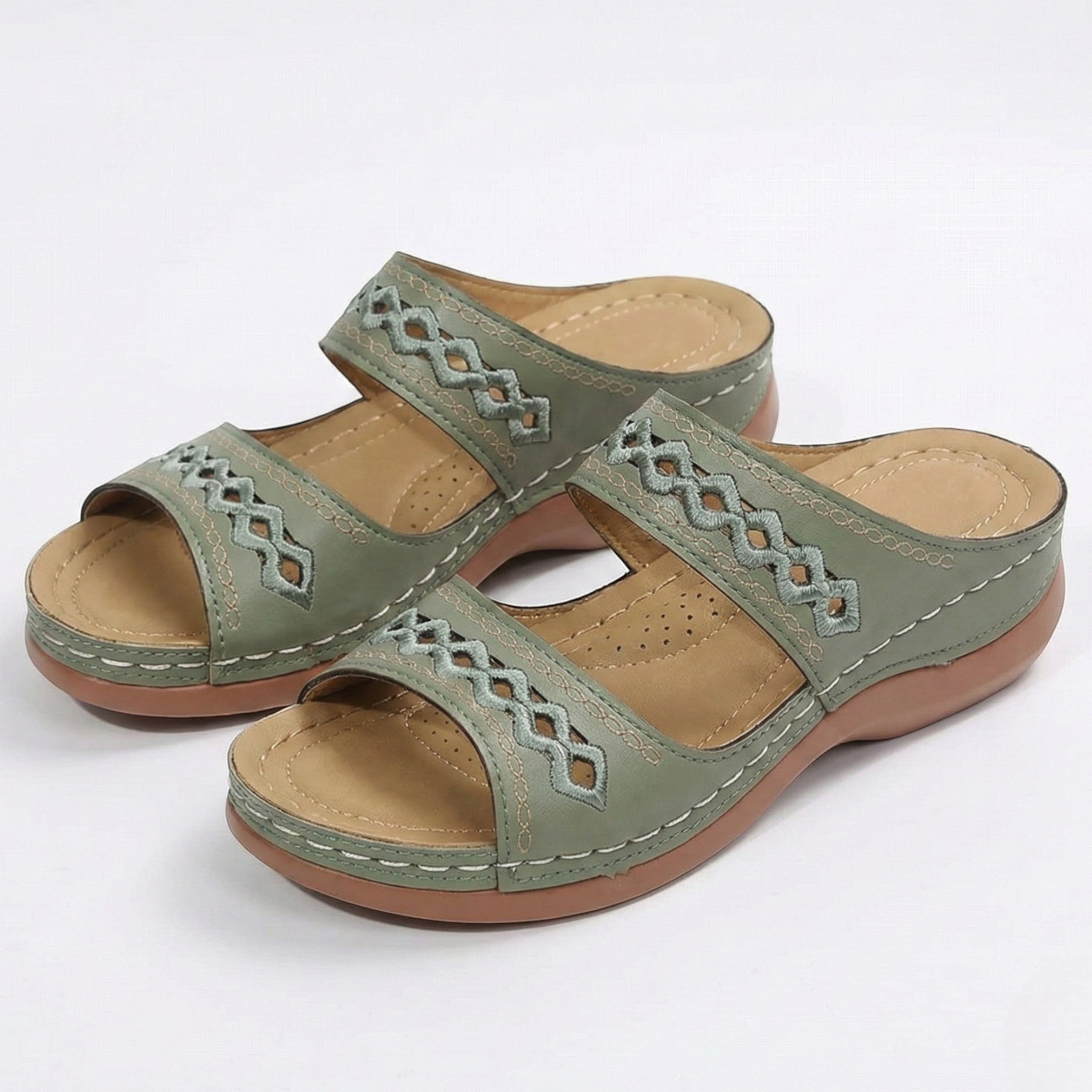 Amelia - Women's Open Toe Wedge Sandals with Dual Straps - Sandal - Green - Taylor & Bennett