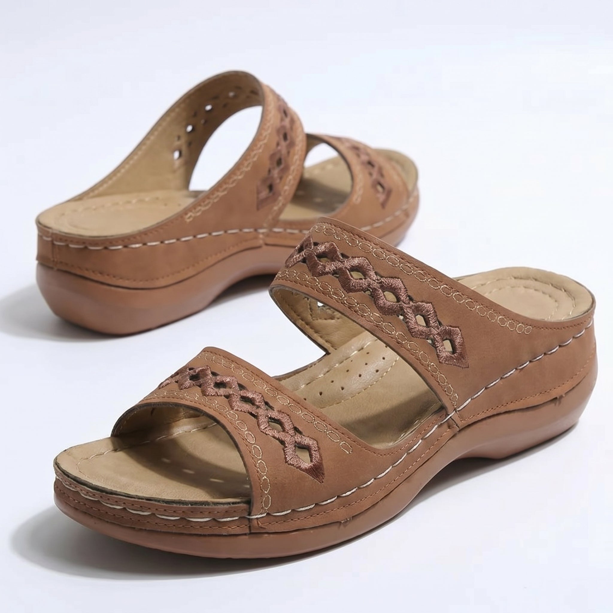 Amelia - Women's Orthopaedic Open Toe Sandals - Sandal - Brown - Taylor & Bennett