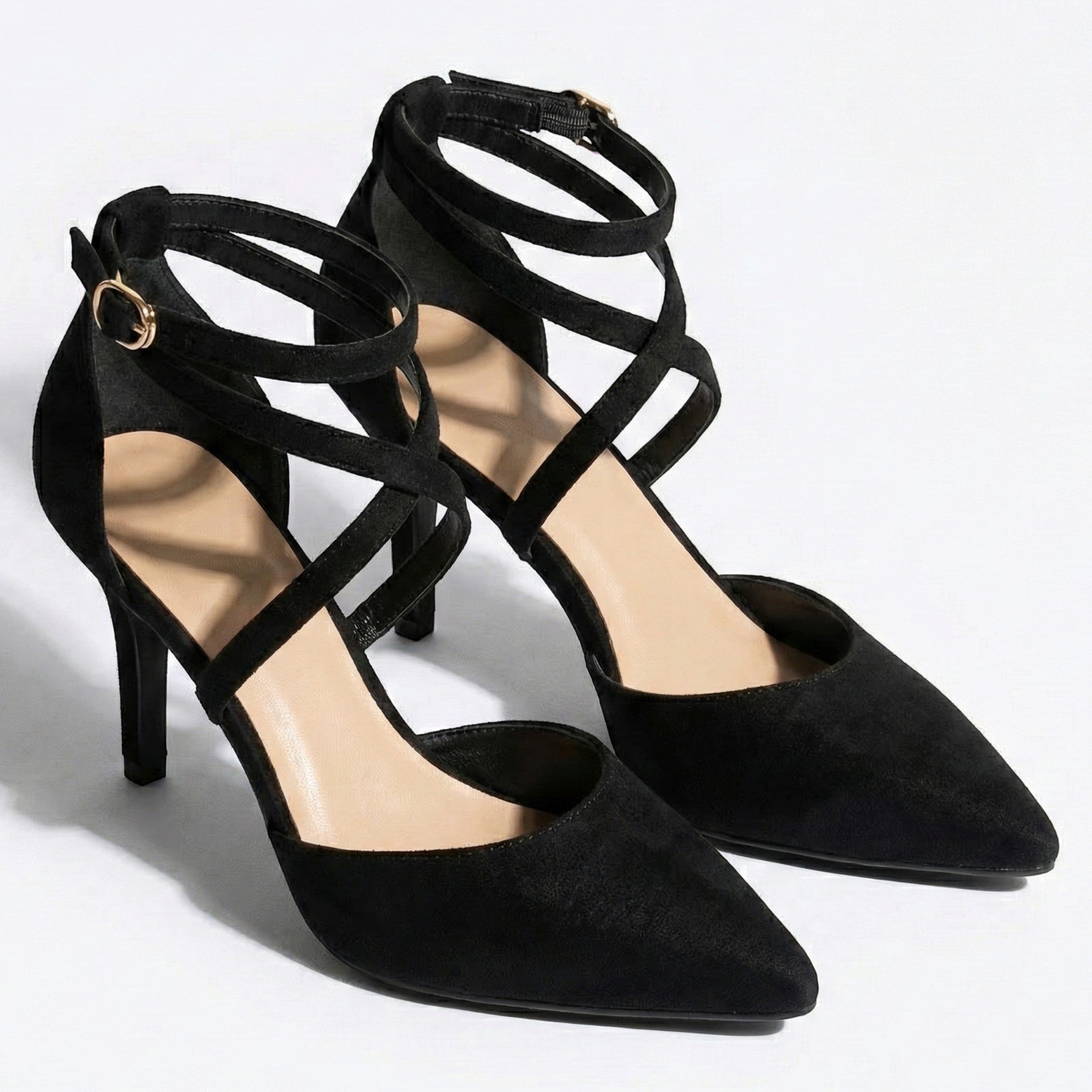 Amelia - Women's Pointed Toe Cross Strap Heeled Pumps - Sandal - Black - Taylor & Bennett