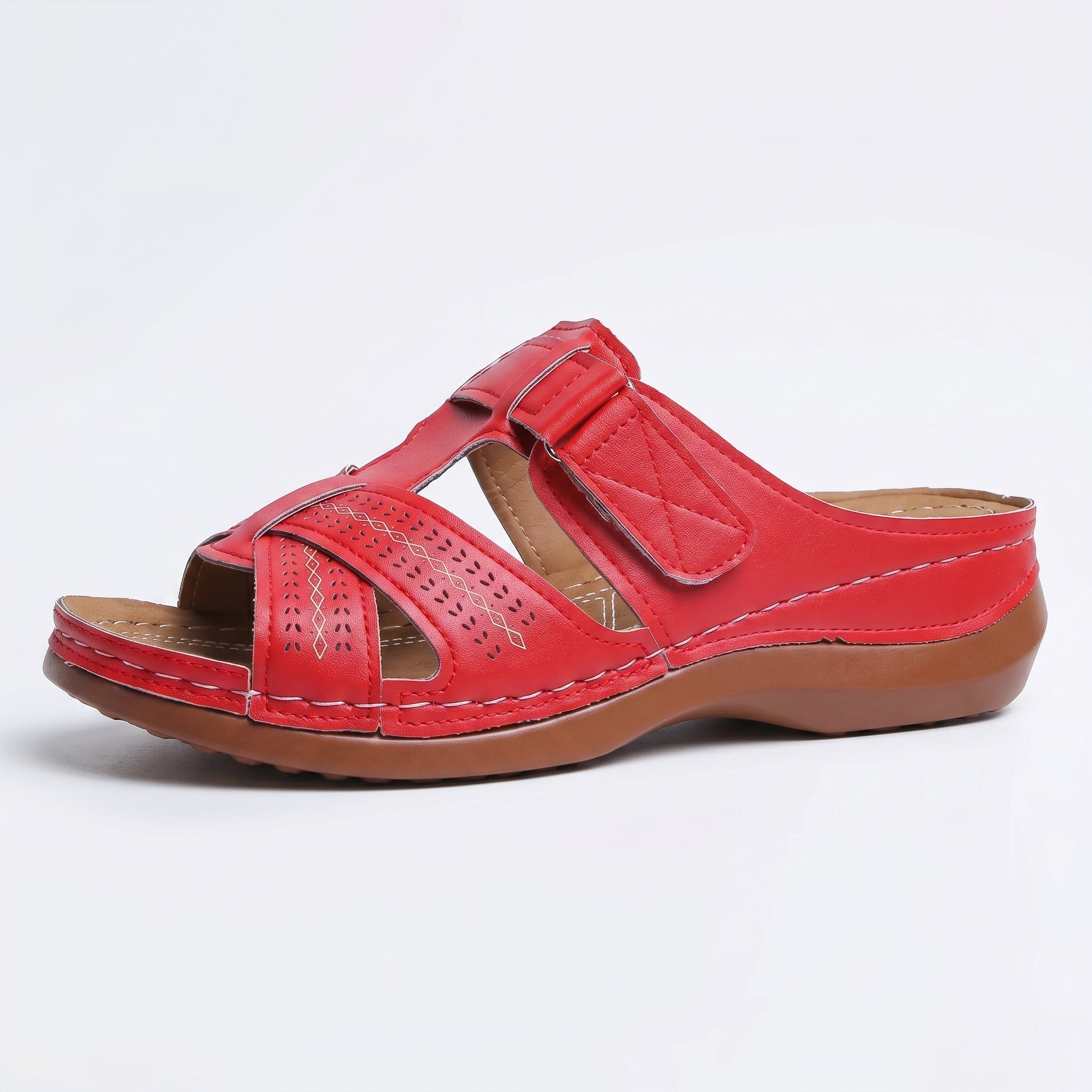 Anelie - Women's Orthopaedic Slip-On Wedge Sandals - Sandals - Red - Taylor & Bennett