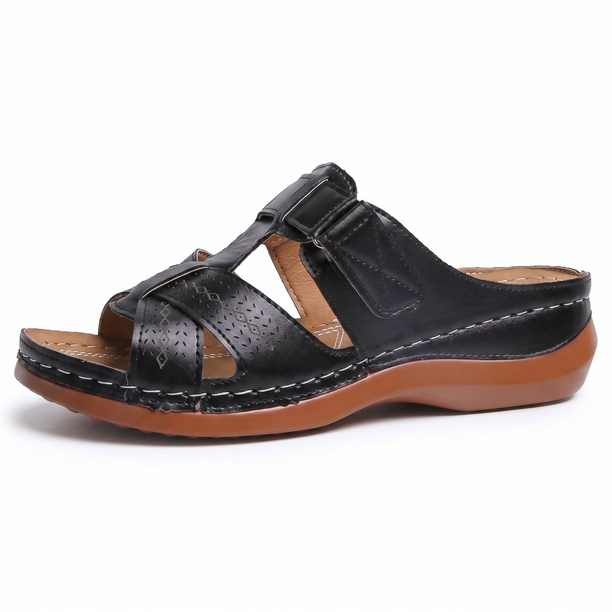 Anelie - Women's Orthopaedic Slip-On Wedge Sandals - Sandals - Black - Taylor & Bennett
