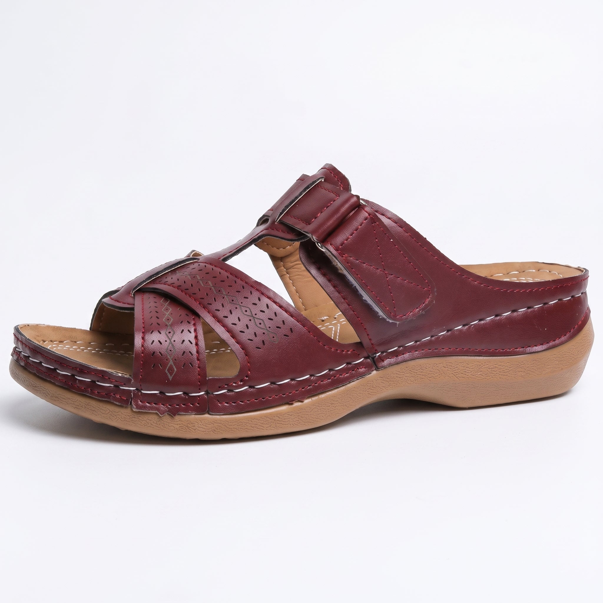 Anelie - Women's Orthopaedic Slip-On Wedge Sandals - Sandals - Burgundy - Taylor & Bennett