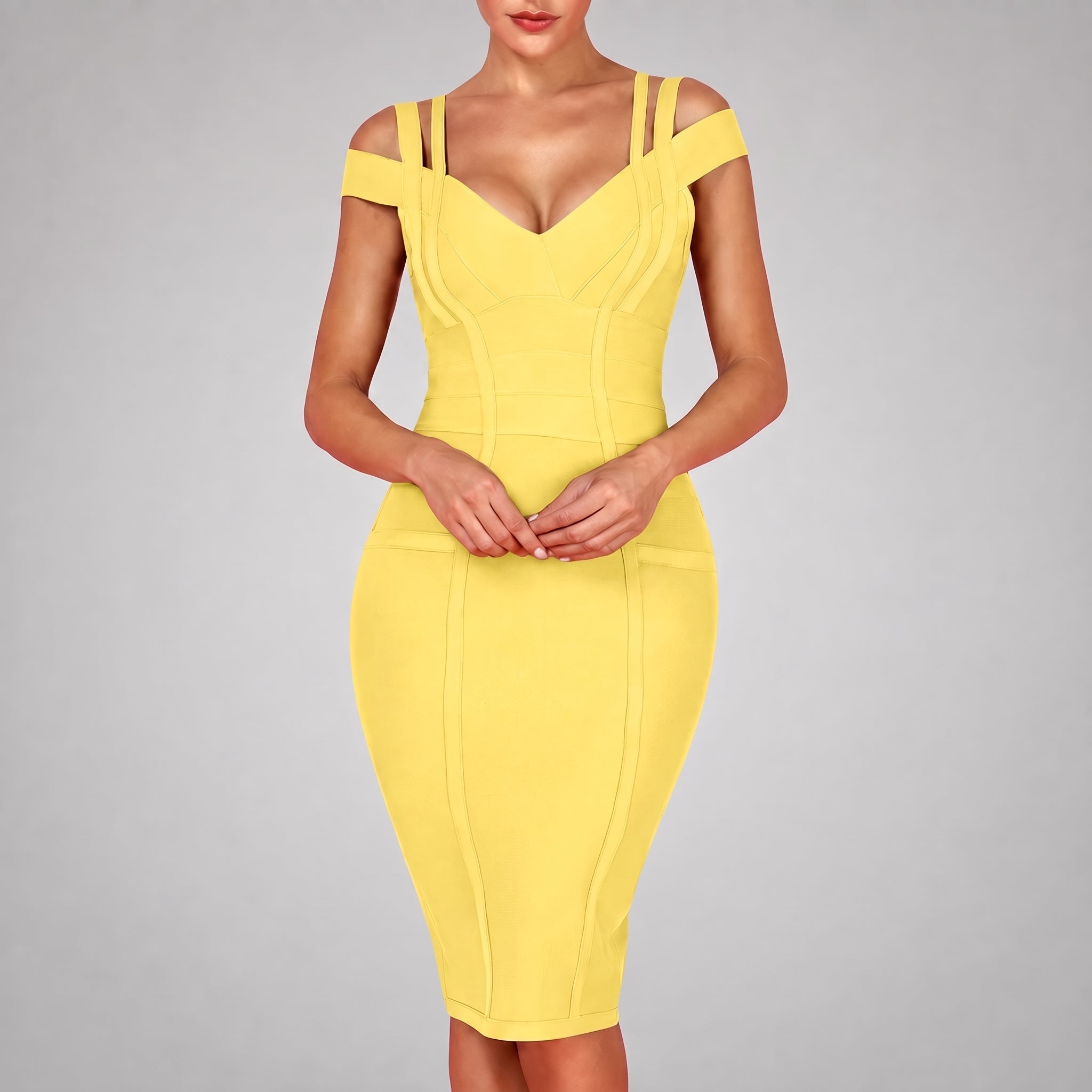 Anja - Women's Party Cold Shoulder Midi Dress - Dresses - Yellow - Taylor & Bennett