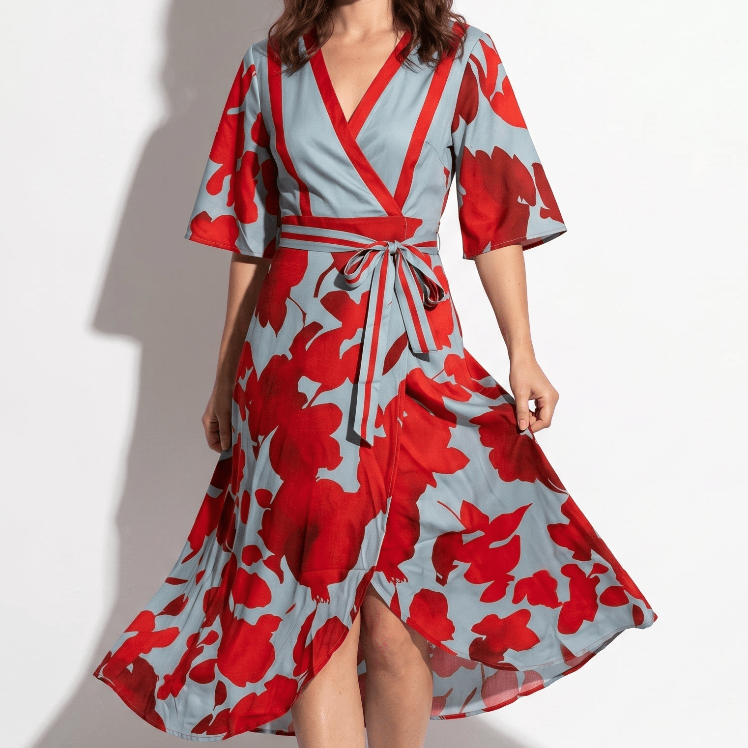 Anna - Women's Casual Printed Wrap Maxi Dress - Maxi Dress - Red - Taylor & Bennett
