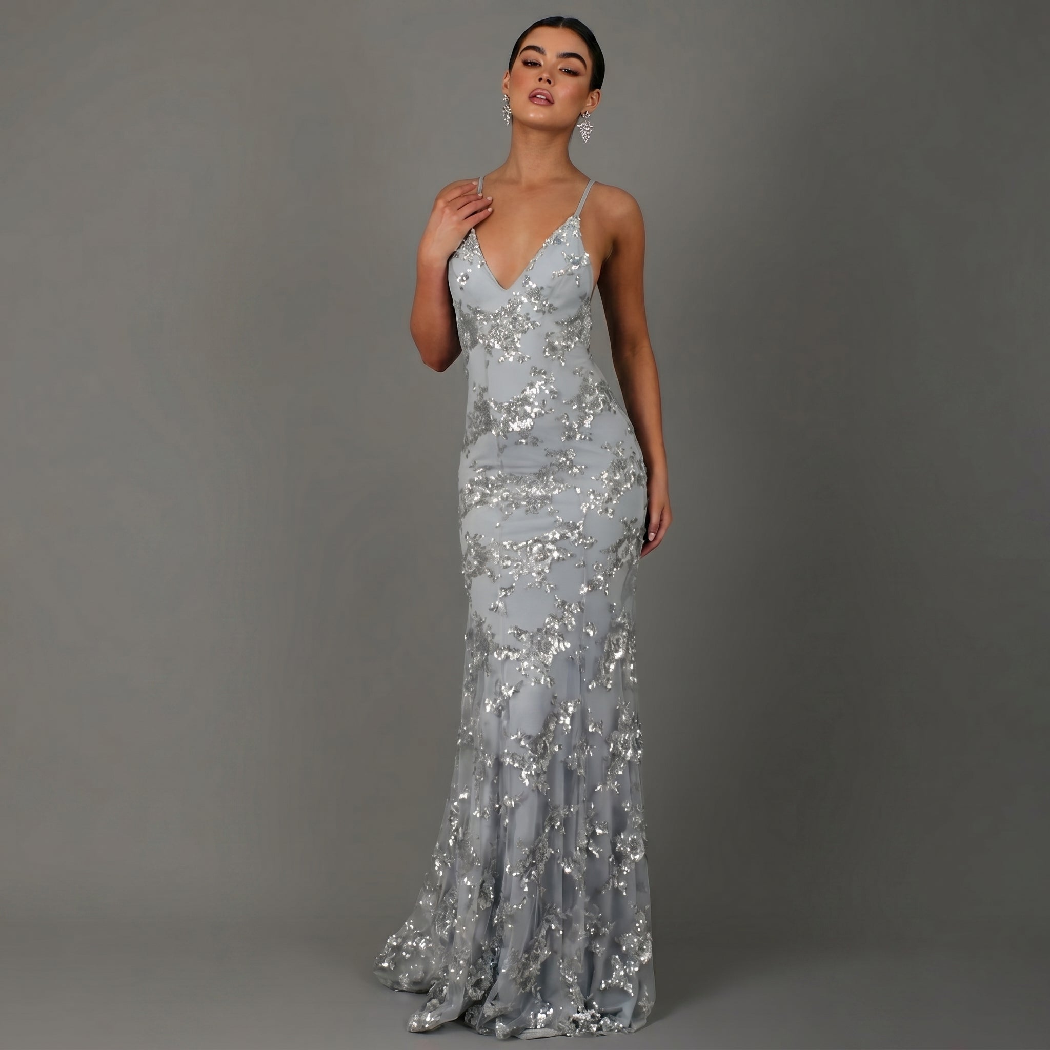 Anna - Women's Wedding Guest Sequin Maxi Dress - Dress Women - Grey - Taylor & Bennett