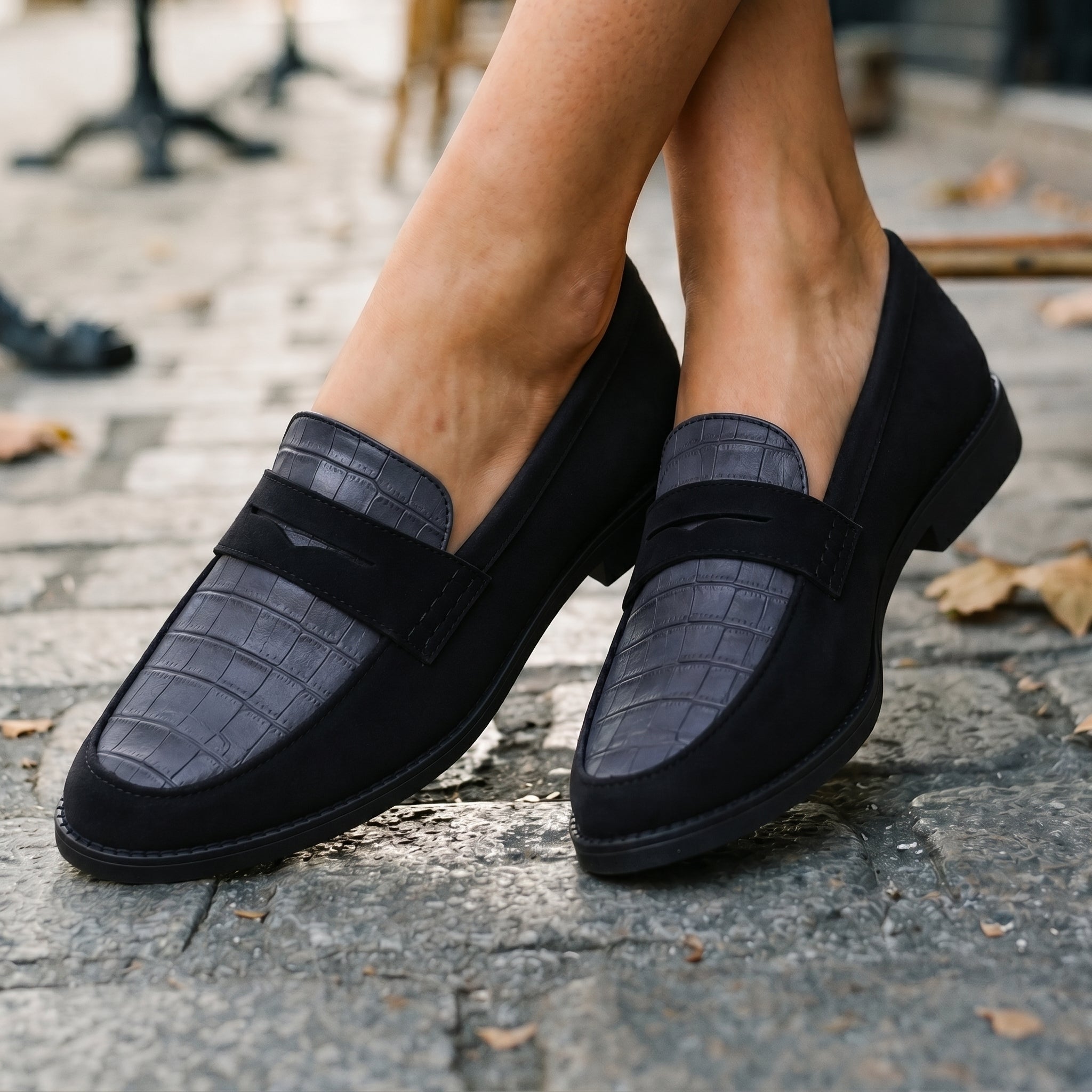 Annalise - Women's Velvet Round Toe Penny Loafers - Shoes Women - Black - Taylor & Bennett