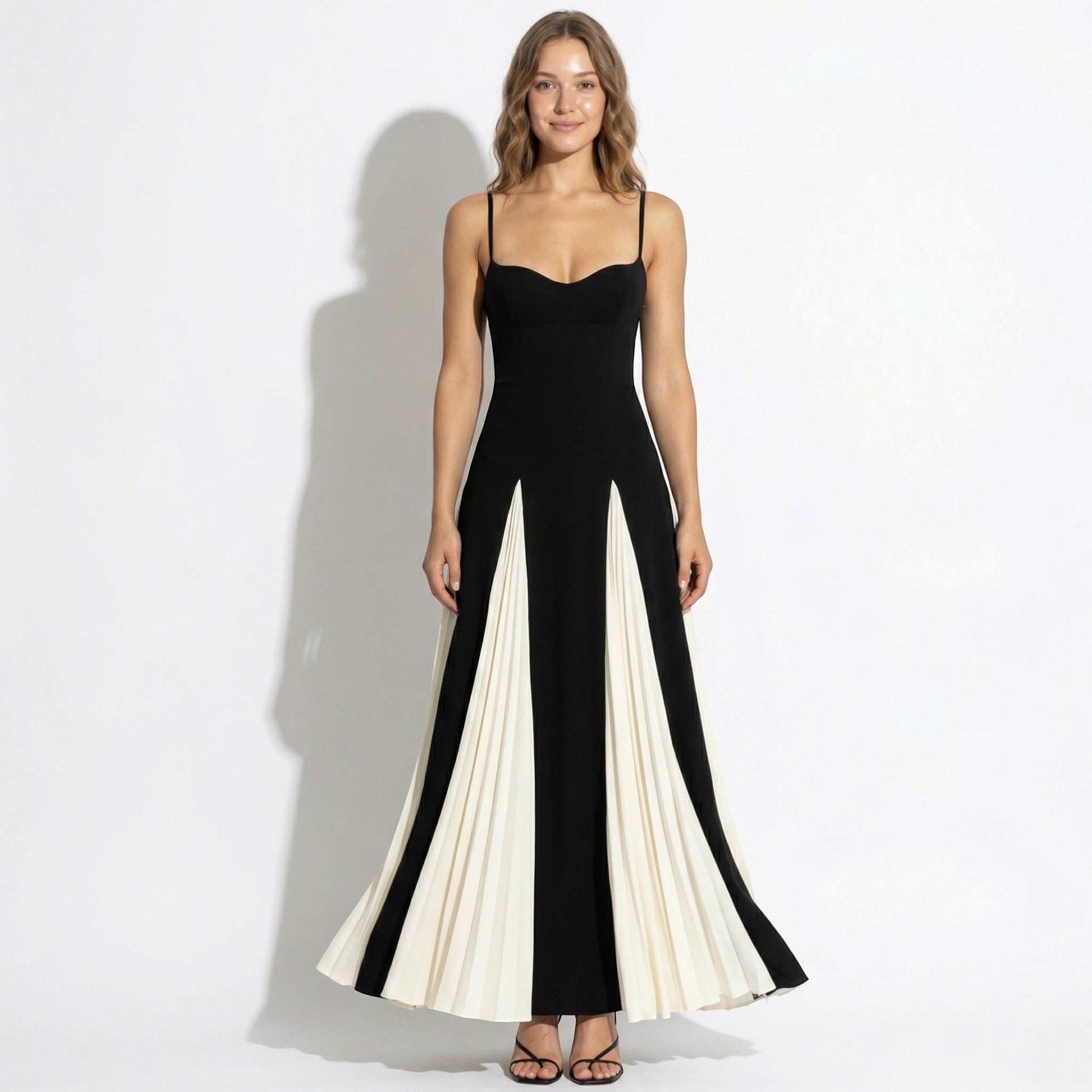 Anne - Women's Long Maxi Dress with Contrast Flared Skirt - Maxi Dress - Black - Taylor & Bennett