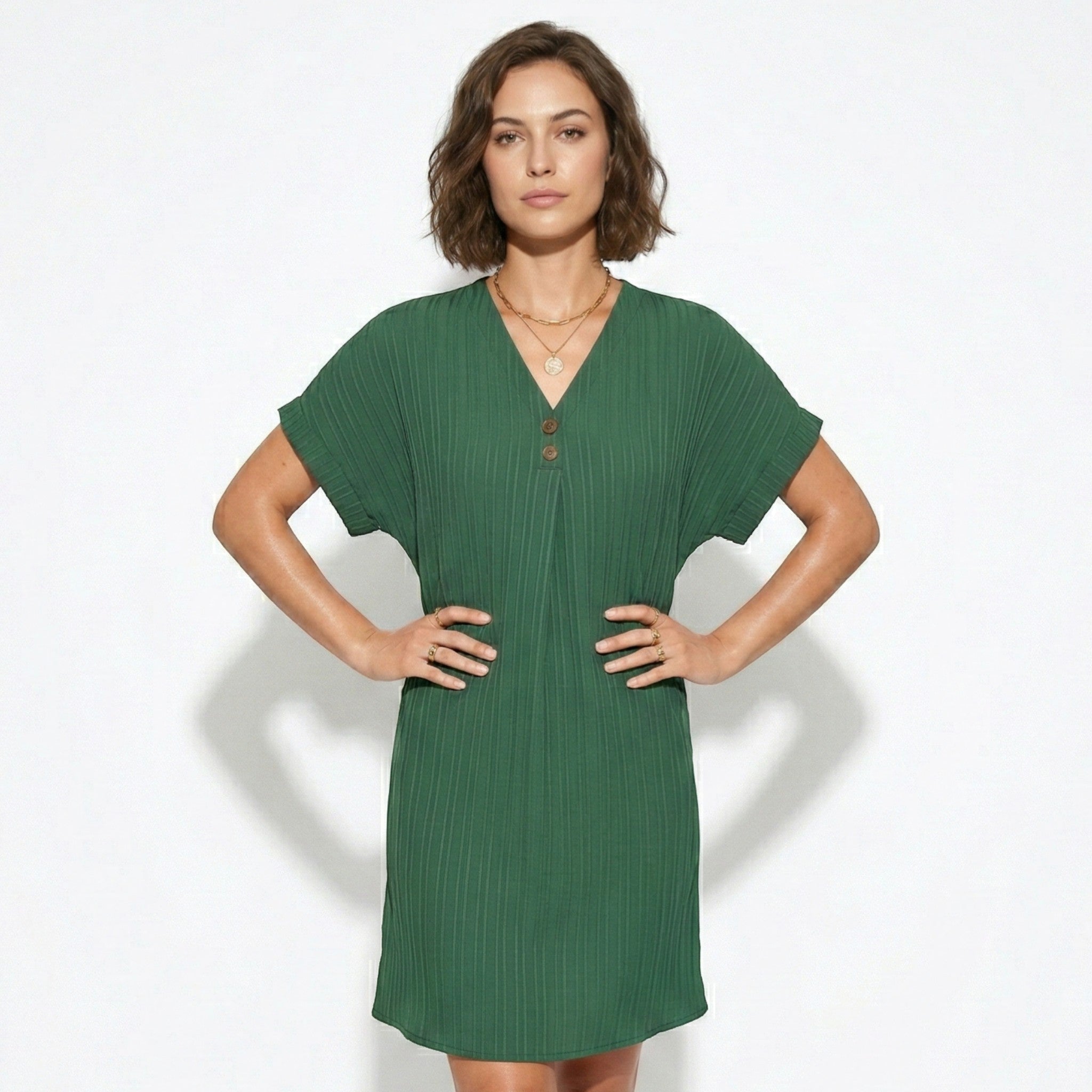 Anne - Women's V - Neck Short Sleeve Mini Dress - Dress - Green - Taylor & Bennett