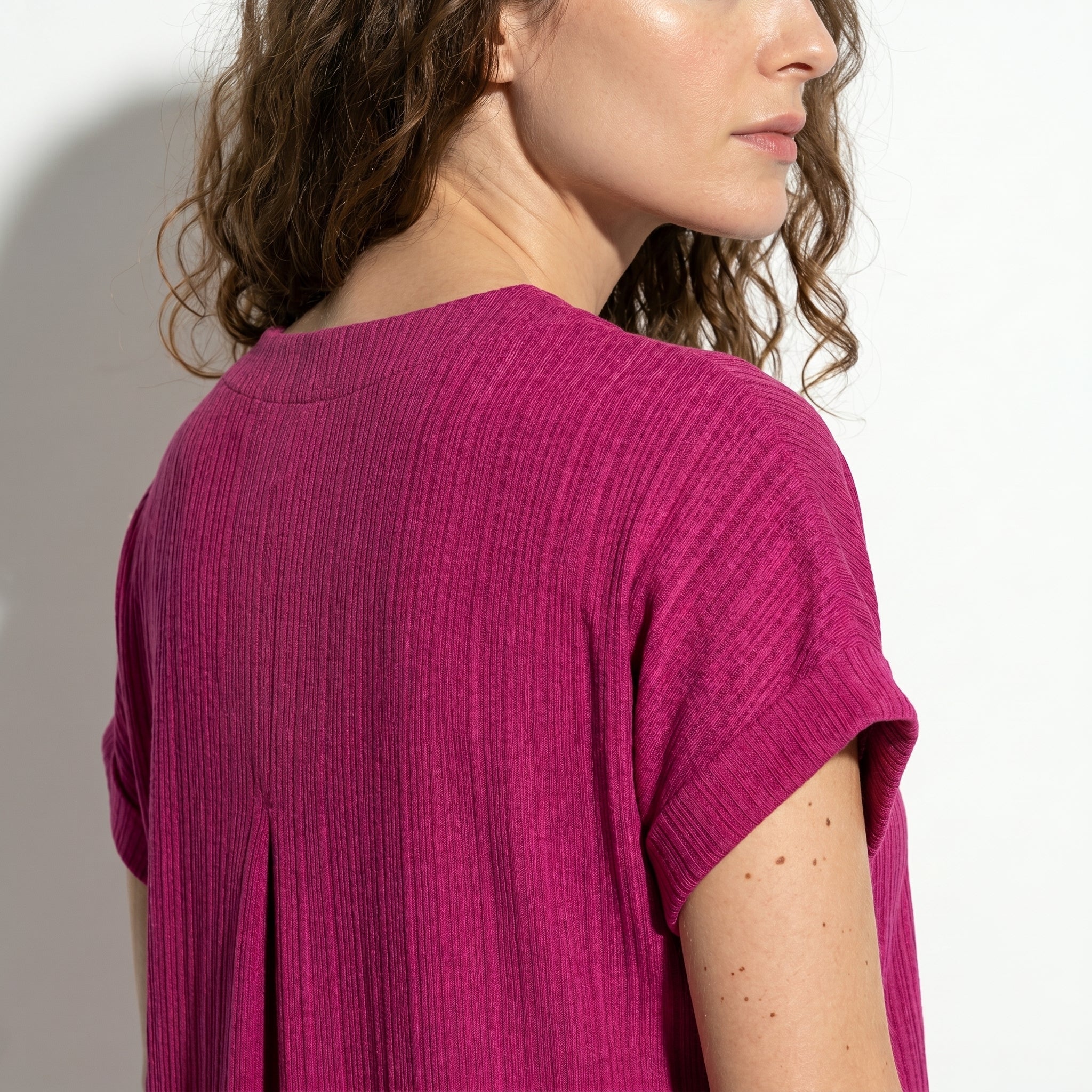 Anne - Women's V - Neck Short Sleeve Mini Dress - Mini Dress - Pink - Taylor & Bennett