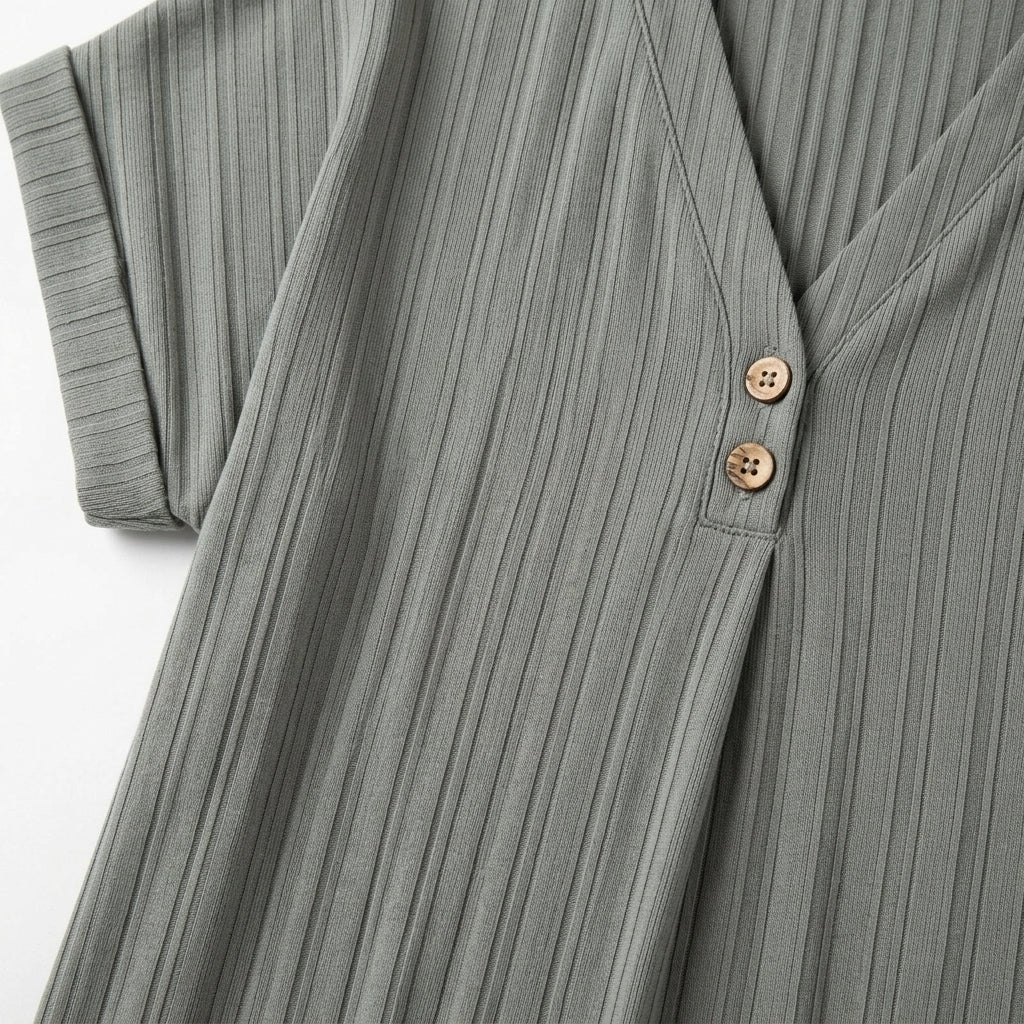 Anne - Women's V - Neck Short Sleeve Mini Dress - Mini Dress - Grey - Taylor & Bennett