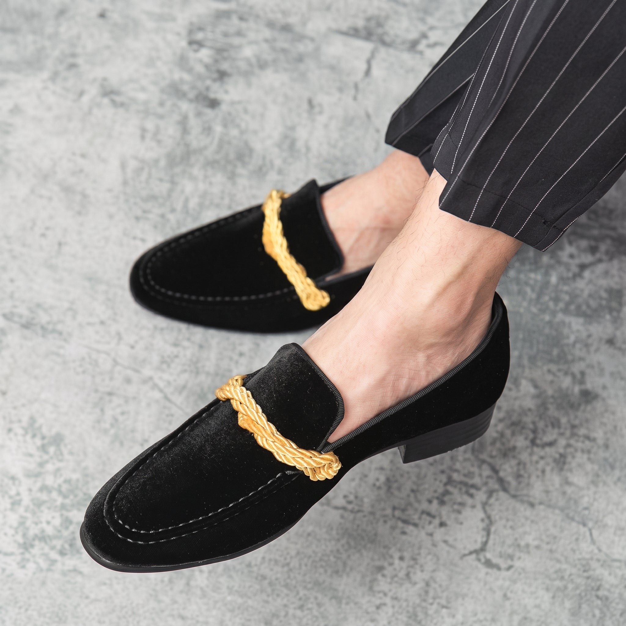 Arthur - Men's Formal Loafers with Gold Rope Detail - Loafers - Black - Taylor & Bennett