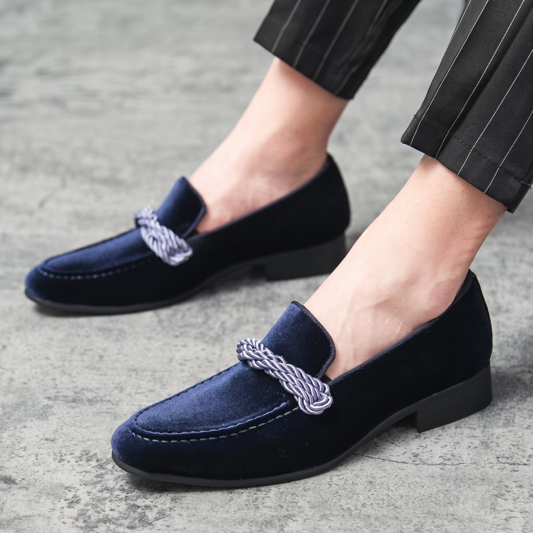 Arthur - Men's Formal Loafers with Gold Rope Detail - Loafers - Blue - Taylor & Bennett