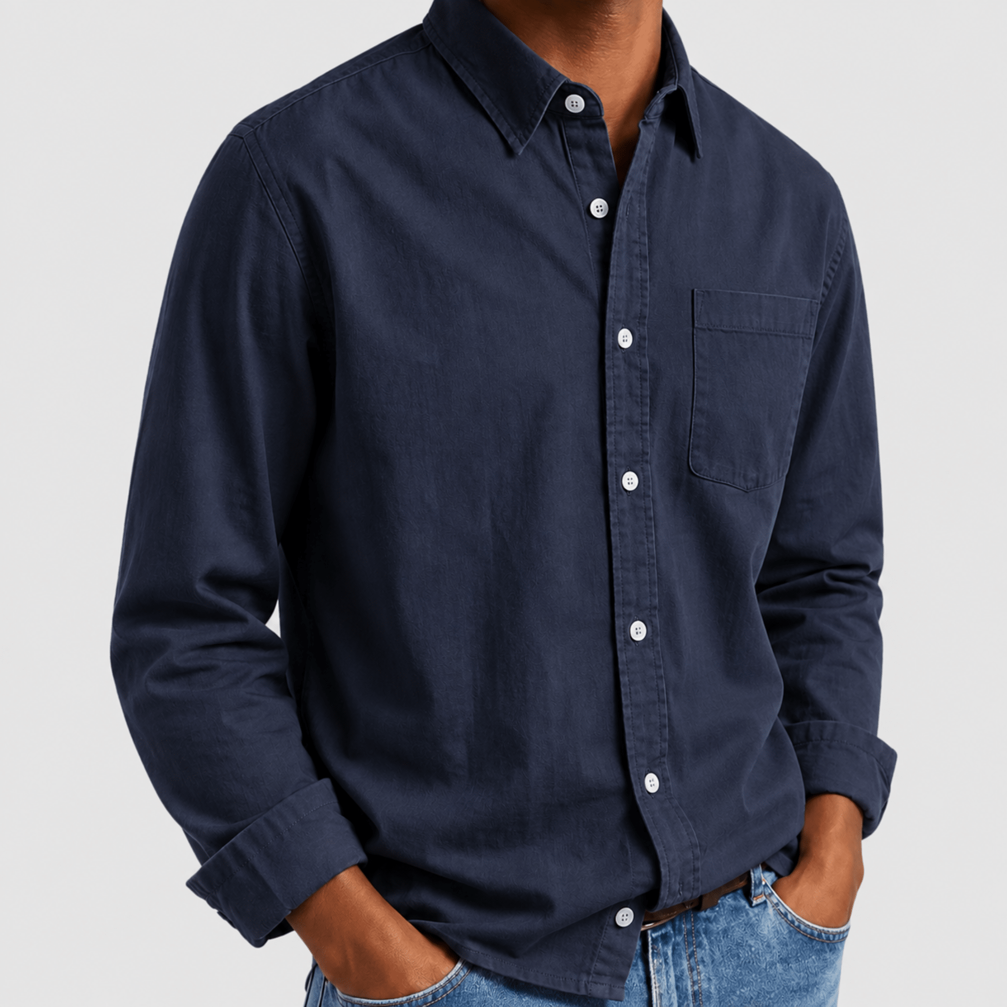 Arthur - Men's Relaxed Fit Point Collar Long Sleeve Shirt - Shirts - Navy Blue - Taylor & Bennett
