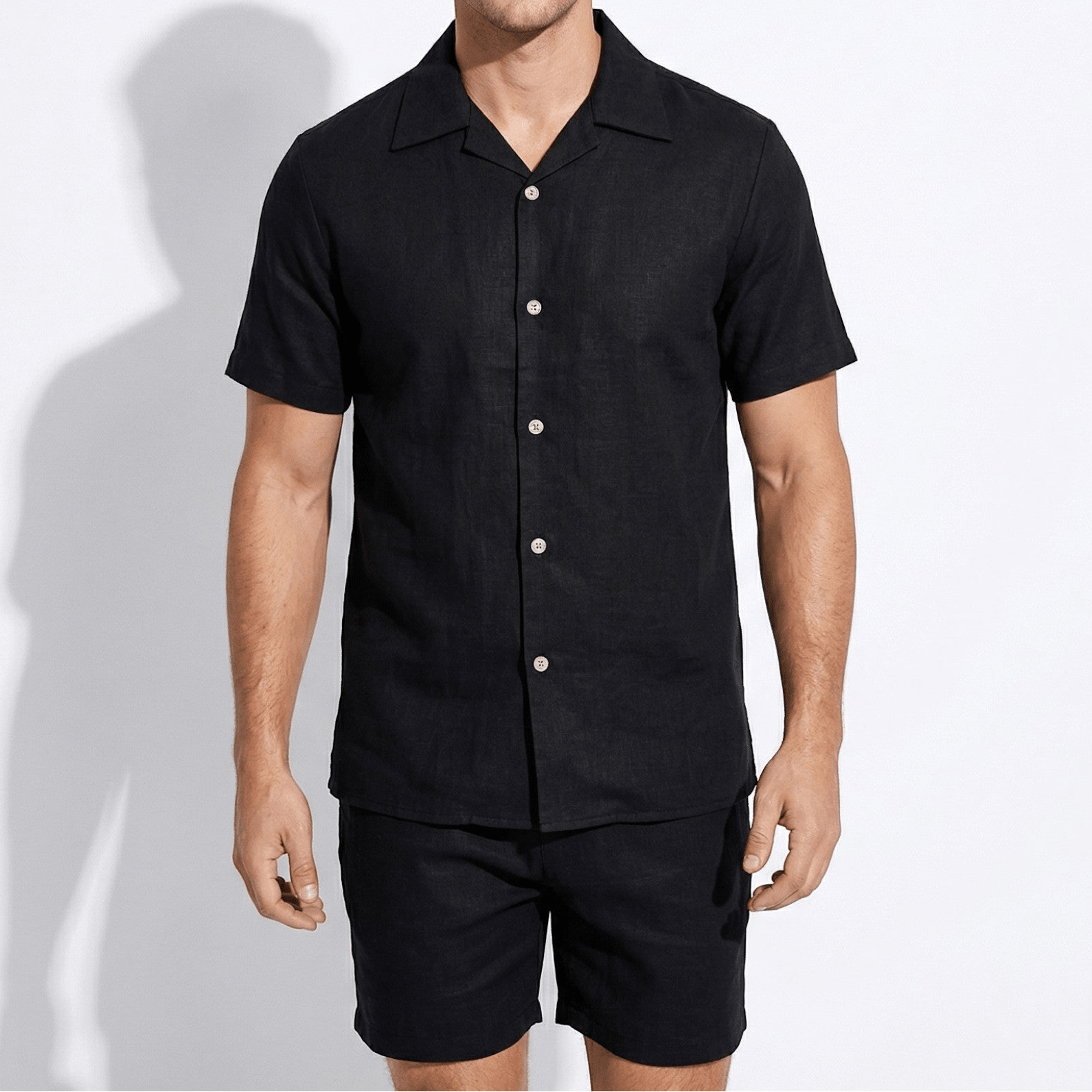 Arthur - Men's Short Sleeve Shirt and Summer Shorts Set - Sets for Men - Black - Taylor & Bennett