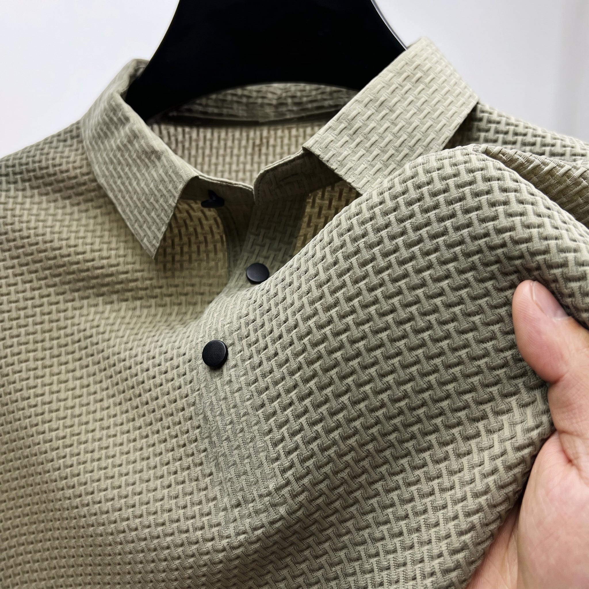 Arthur - Men's Short Sleeve Textured Polo Shirt - Beige - Taylor & Bennett