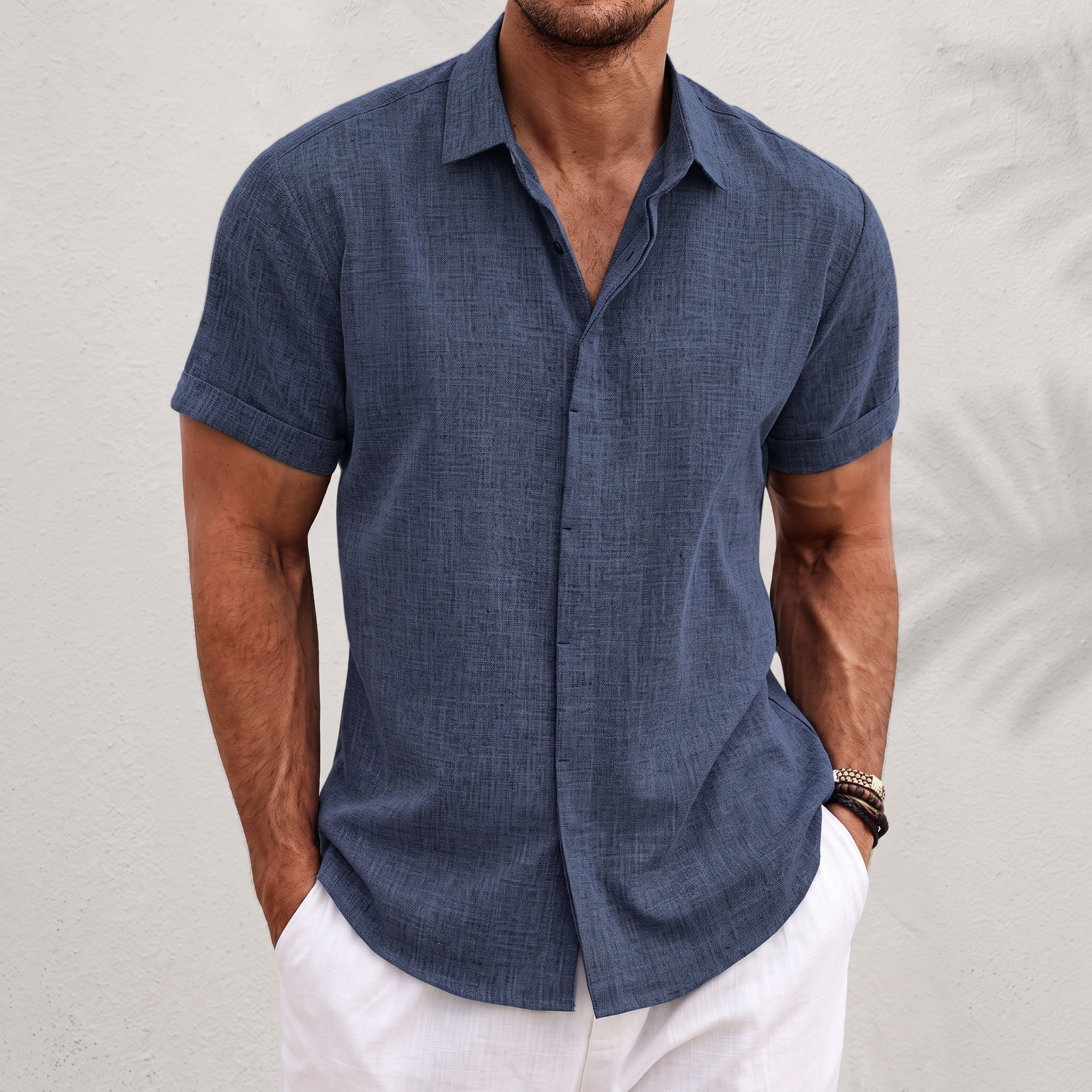 Arthur – Men's Summer Concealed Placket Short Sleeve Shirt - Shirts - Royal Blue - Taylor & Bennett