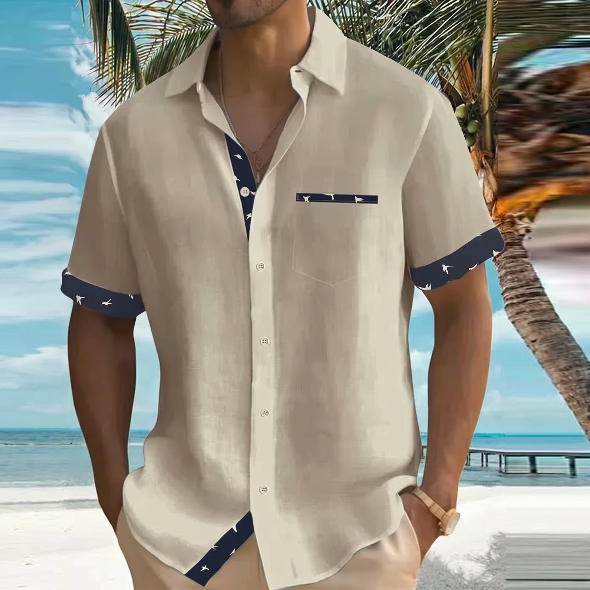 Arthur - Men's Summer Relaxed Fit Button-Down Shirt - Men Shirt - Khaki - Taylor & Bennett