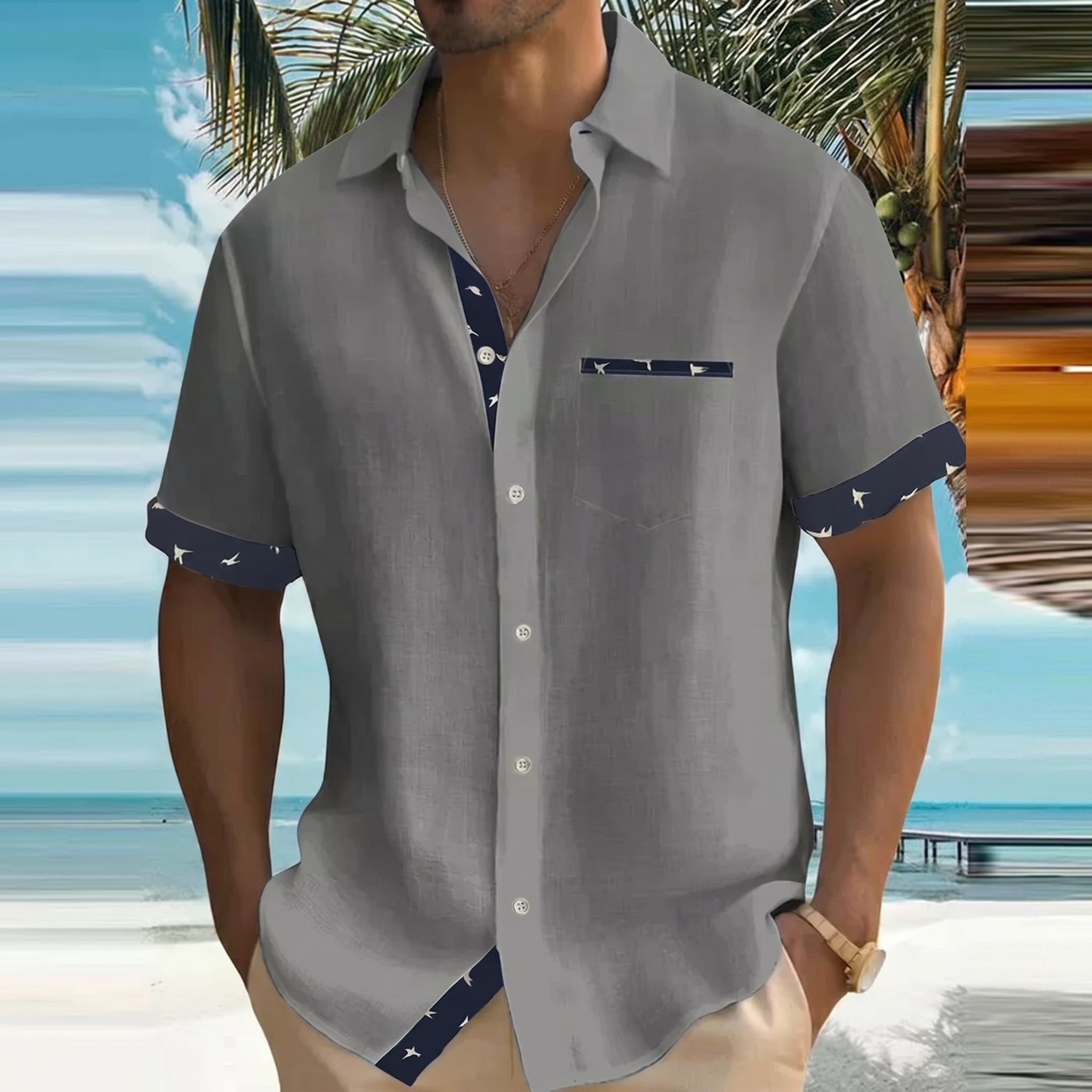 Arthur - Men's Summer Relaxed Fit Button-Down Shirt - Men Shirt - Grey - Taylor & Bennett