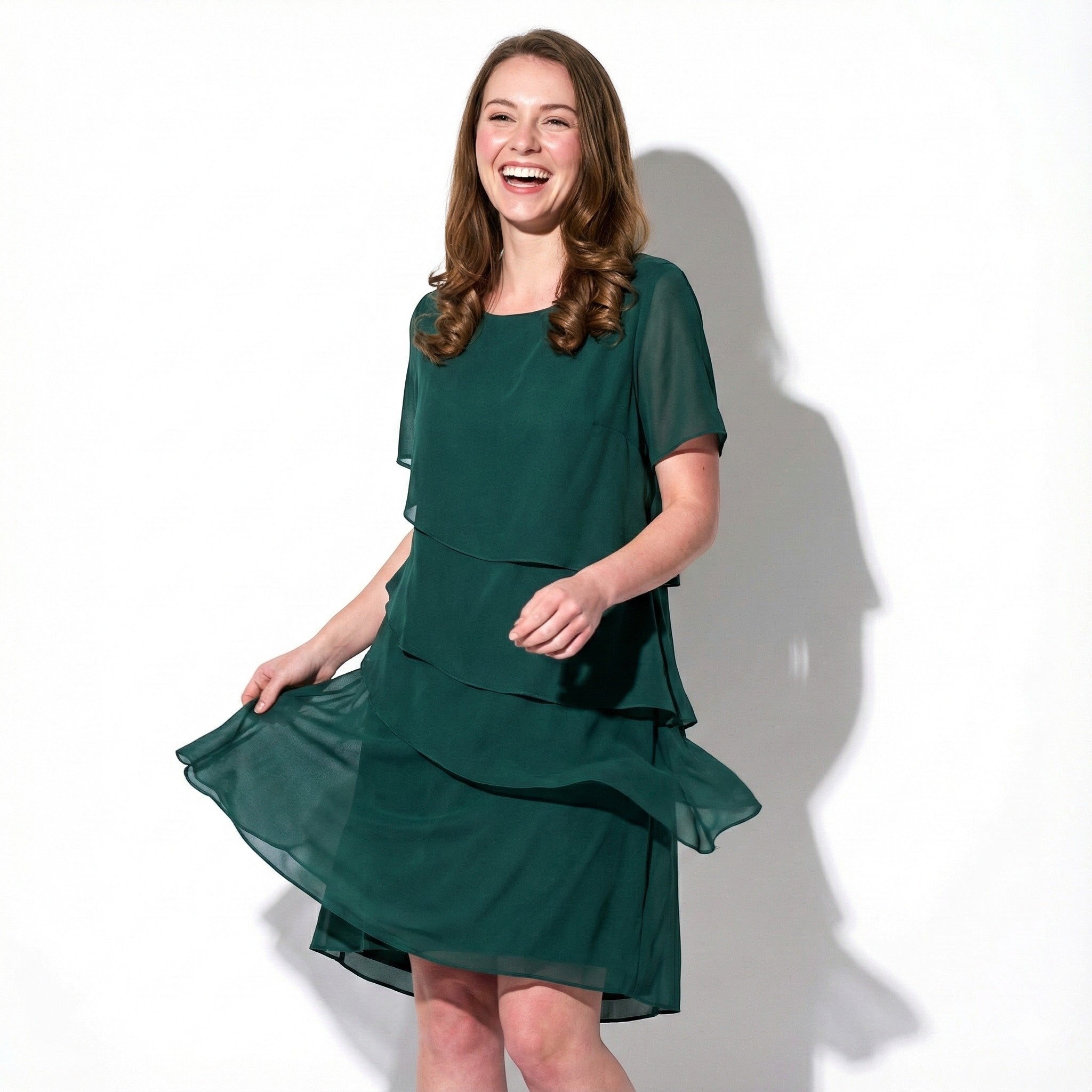 Arya - Women's Tiered Mini Chiffon Dress - Dress - Green - Taylor & Bennett