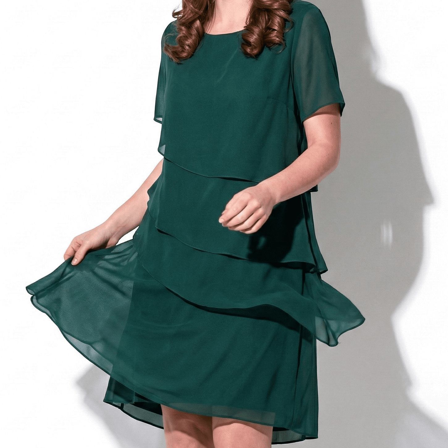 Arya - Women's Tiered Mini Chiffon Dress - Dress - Green - Taylor & Bennett
