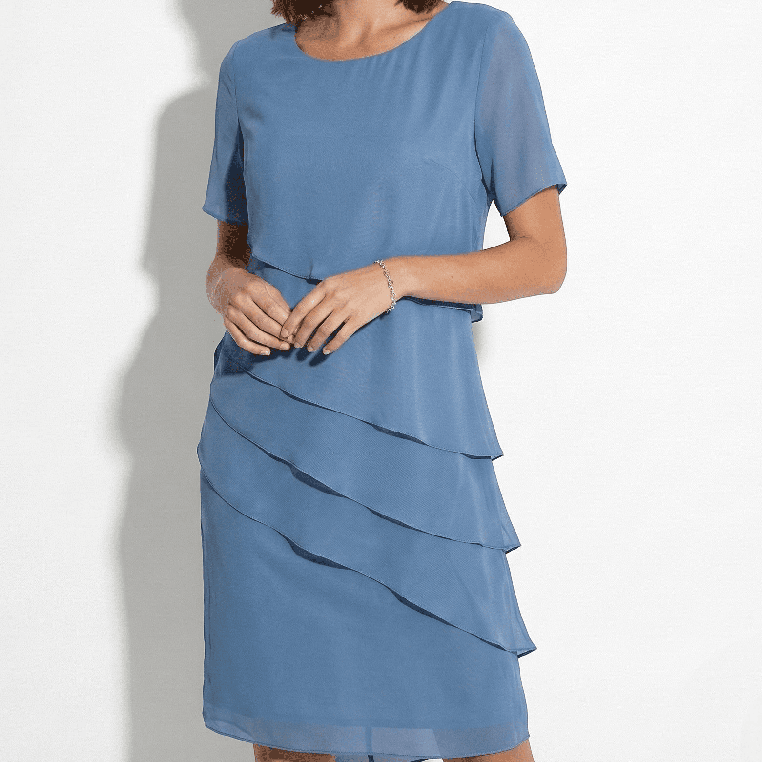 Arya - Women's Tiered Mini Chiffon Dress - Dress - Blue - Taylor & Bennett