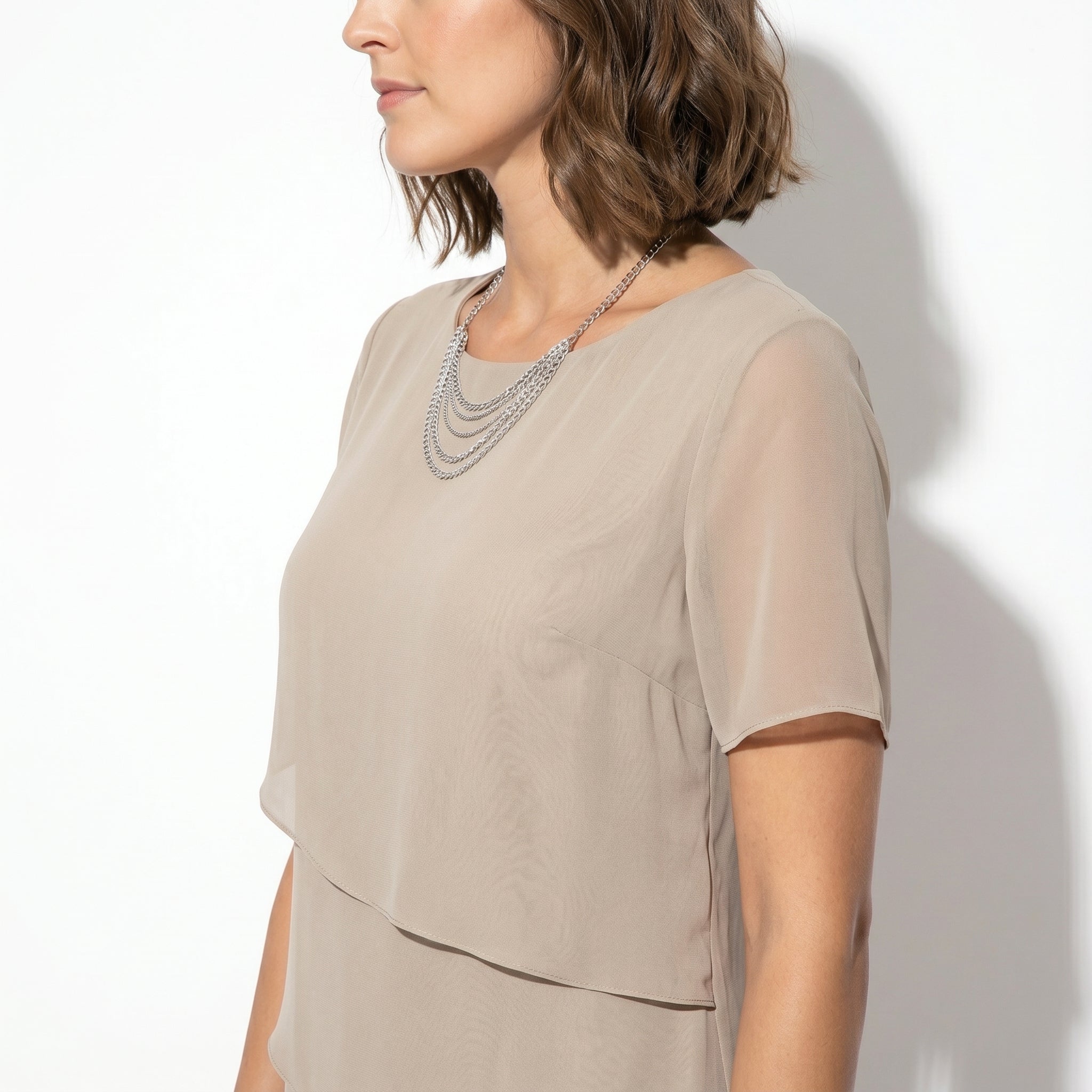 Arya - Women's Tiered Mini Dress - Dress - Khaki - Taylor & Bennett