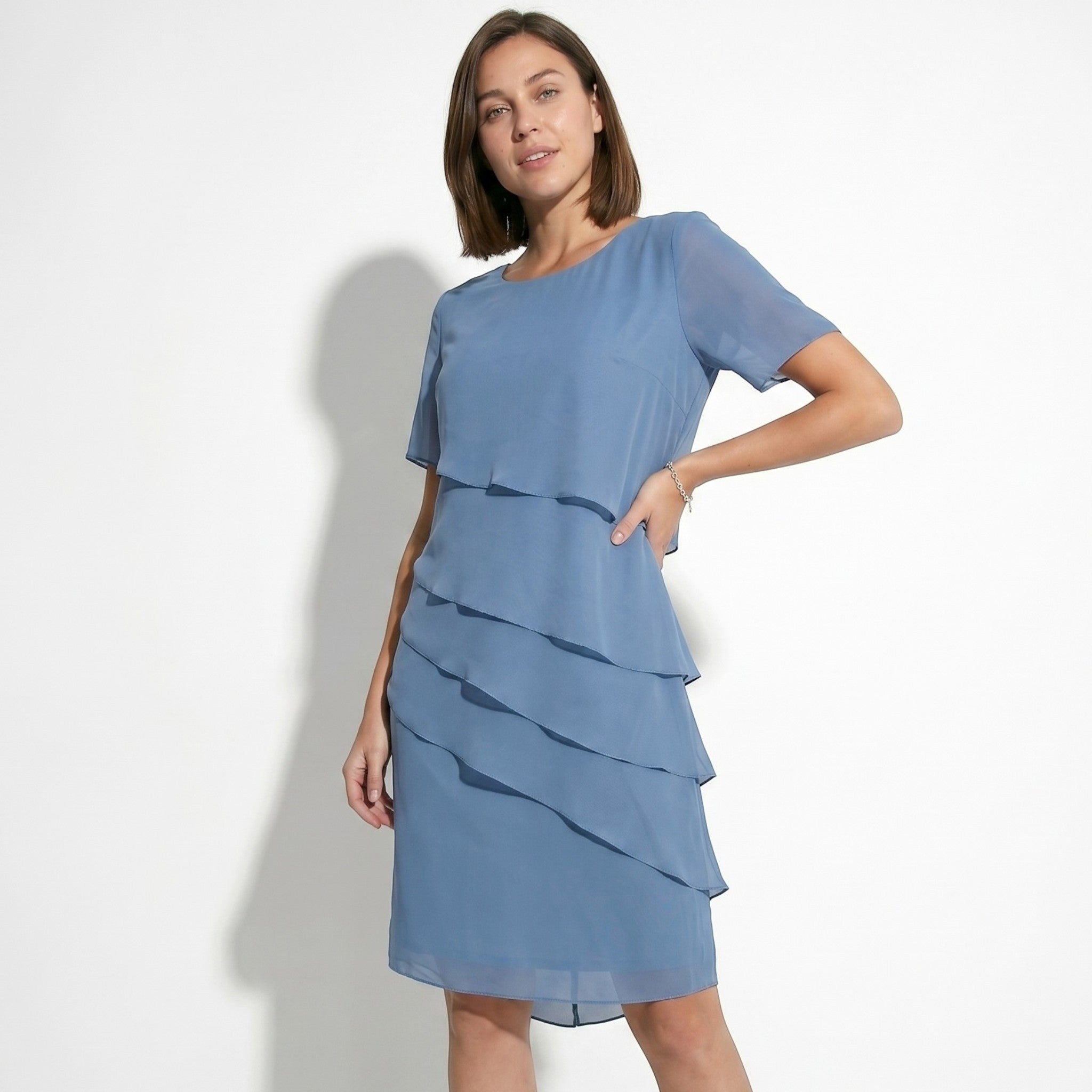 Arya - Women's Tiered Mini Dress - Dress - Blue - Taylor & Bennett