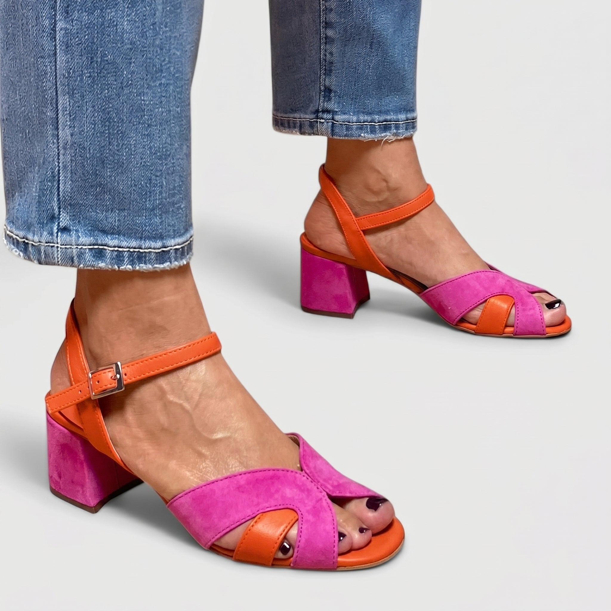Astrid - Women's Block Heel Open Toe Sandals with Ankle Strap - Sandals - Pink - Taylor & Bennett