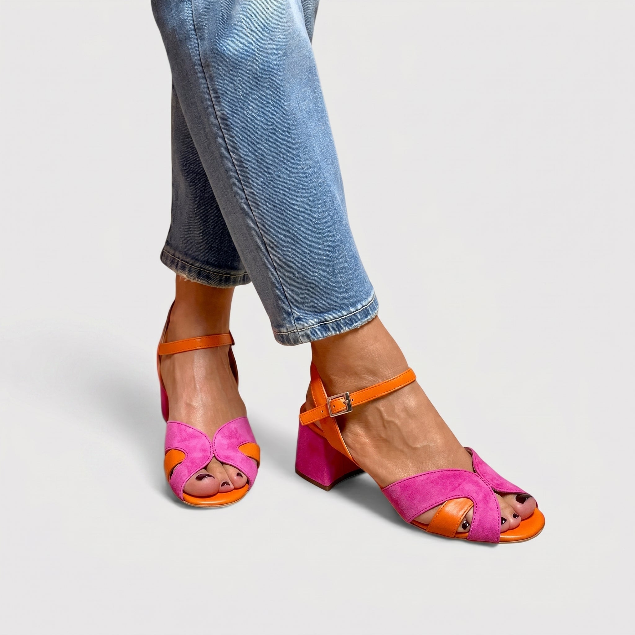 Astrid - Women's Block Heel Open Toe Sandals with Ankle Strap - Sandals - Pink - Taylor & Bennett