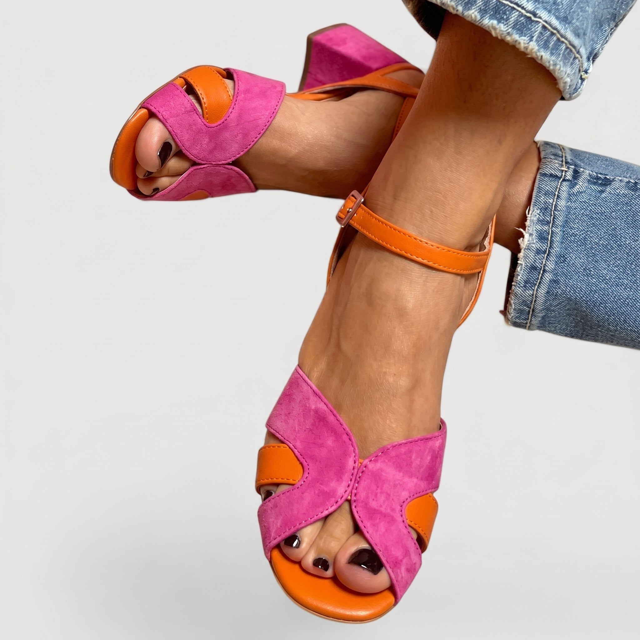 Astrid - Women's Block Heel Open Toe Sandals with Ankle Strap - Sandals - Pink - Taylor & Bennett