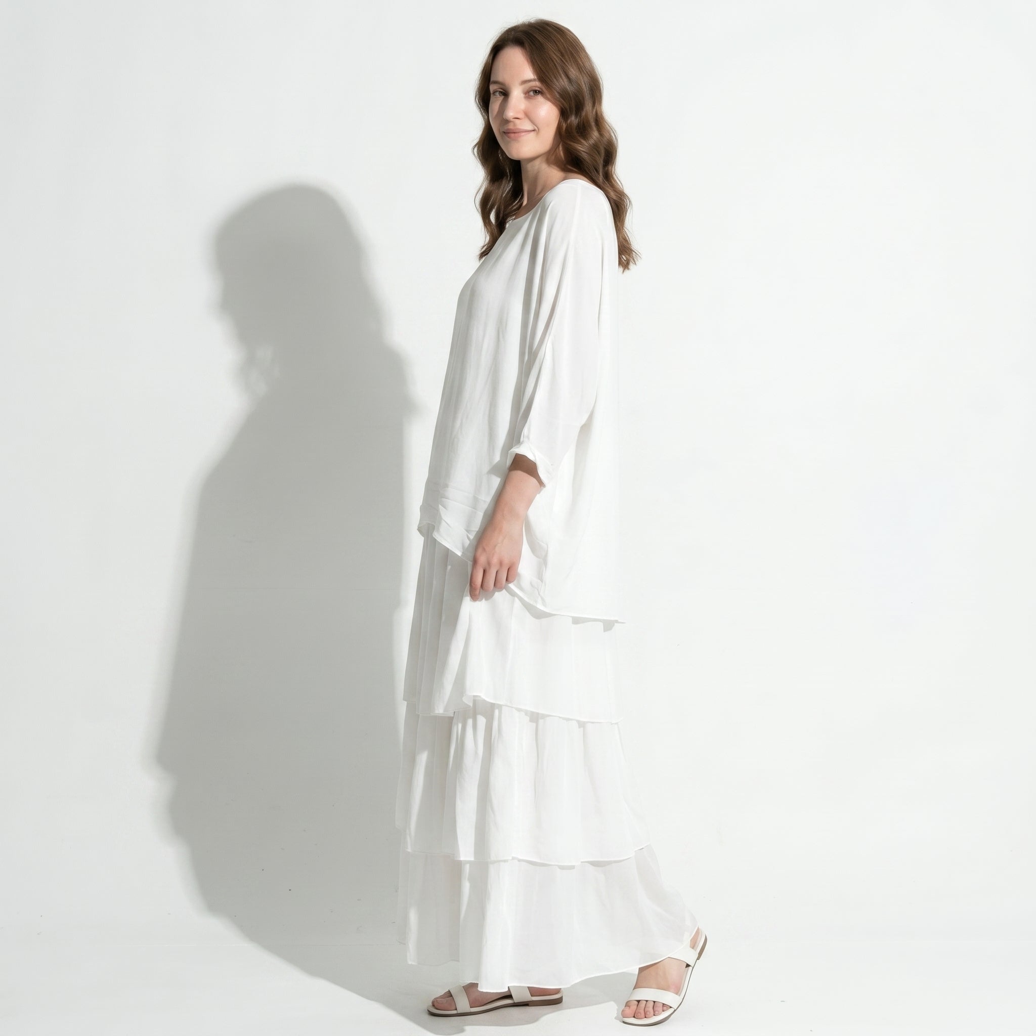 Athena – Women's Batwing Tiered Summer Maxi Dress - Maxi Dress - White - Taylor & Bennett