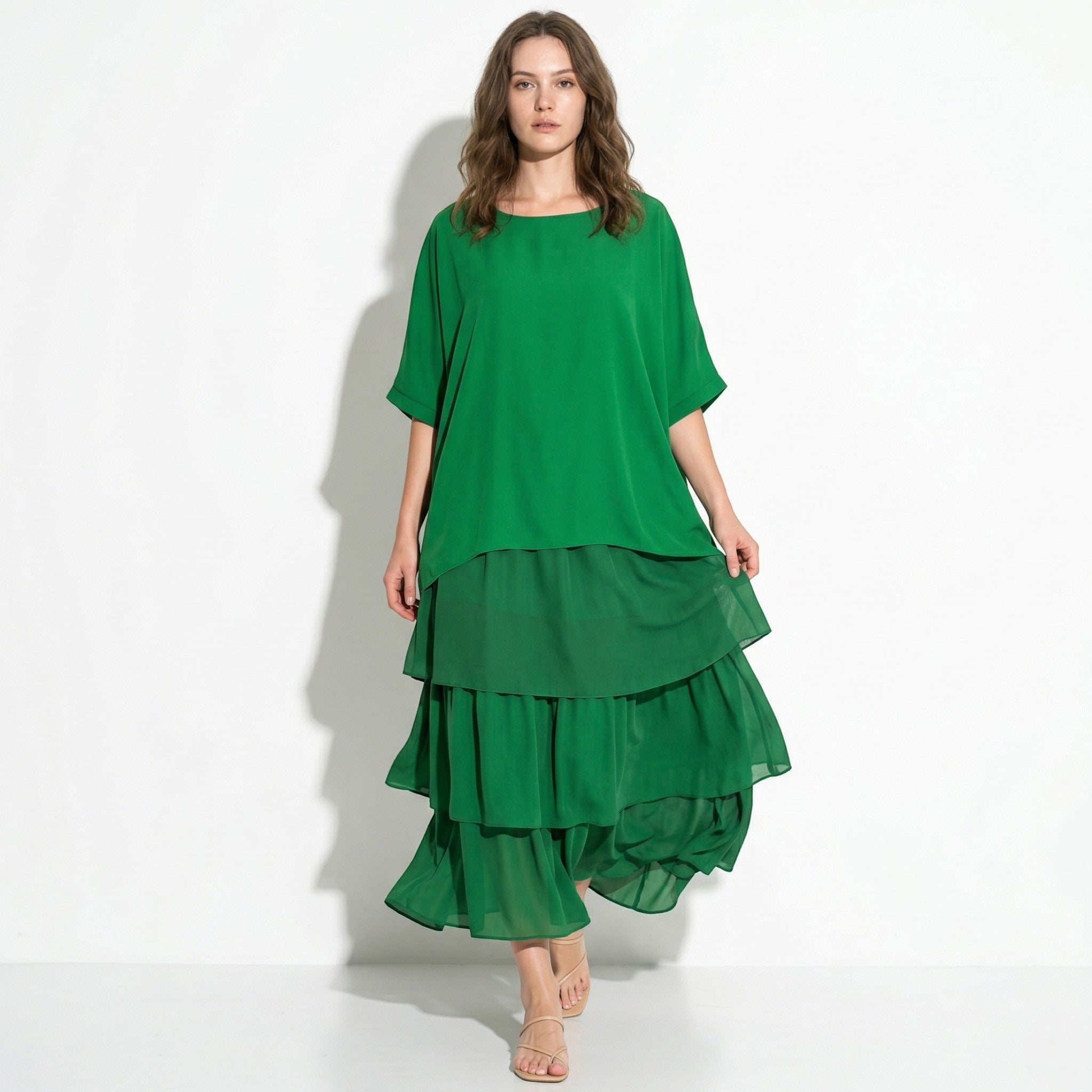 Athena – Women's Batwing Tiered Summer Maxi Dress - Maxi Dress - Green - Taylor & Bennett