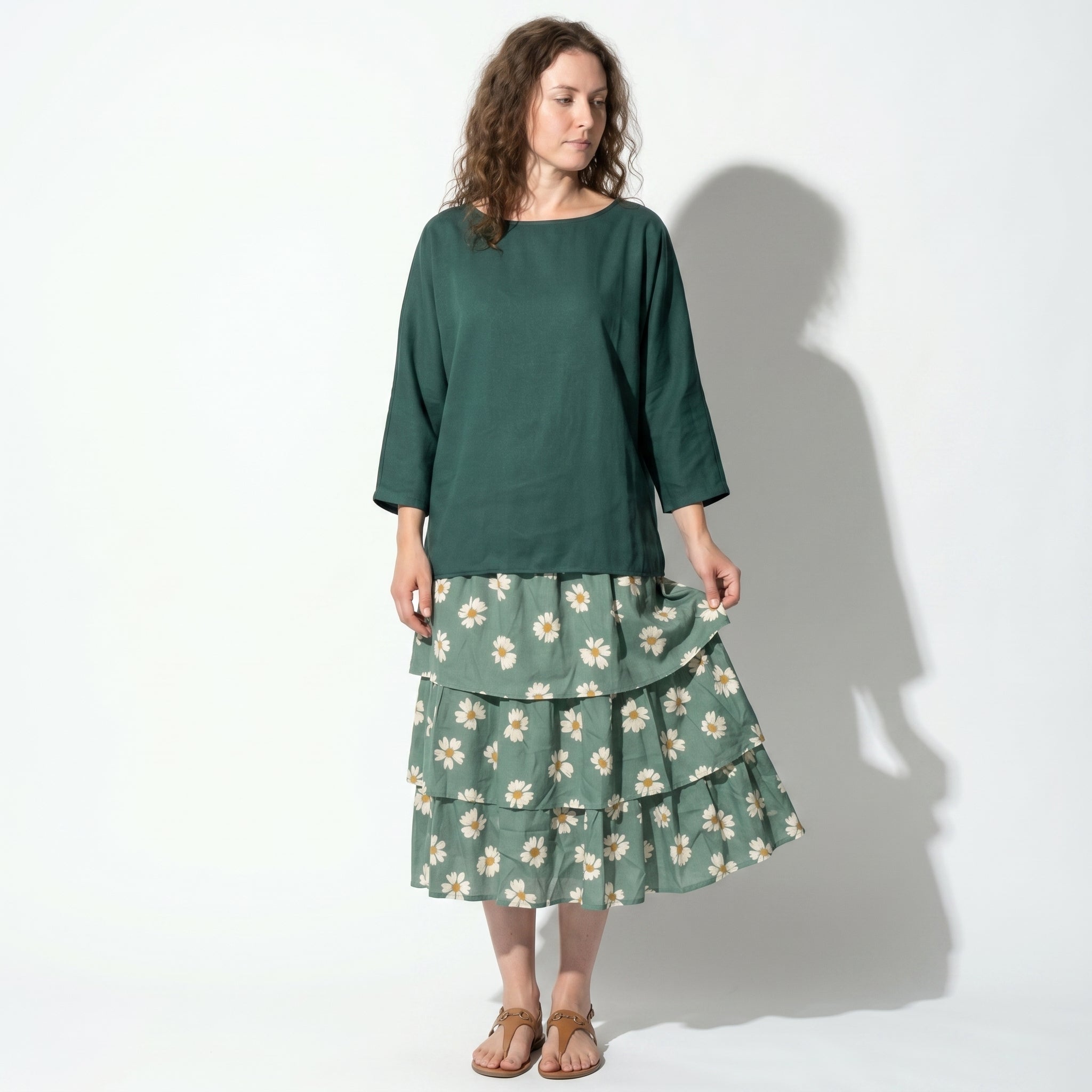 Athena – Women's Batwing Tiered Summer Maxi Dress - Maxi Dress - Dark Green - Taylor & Bennett